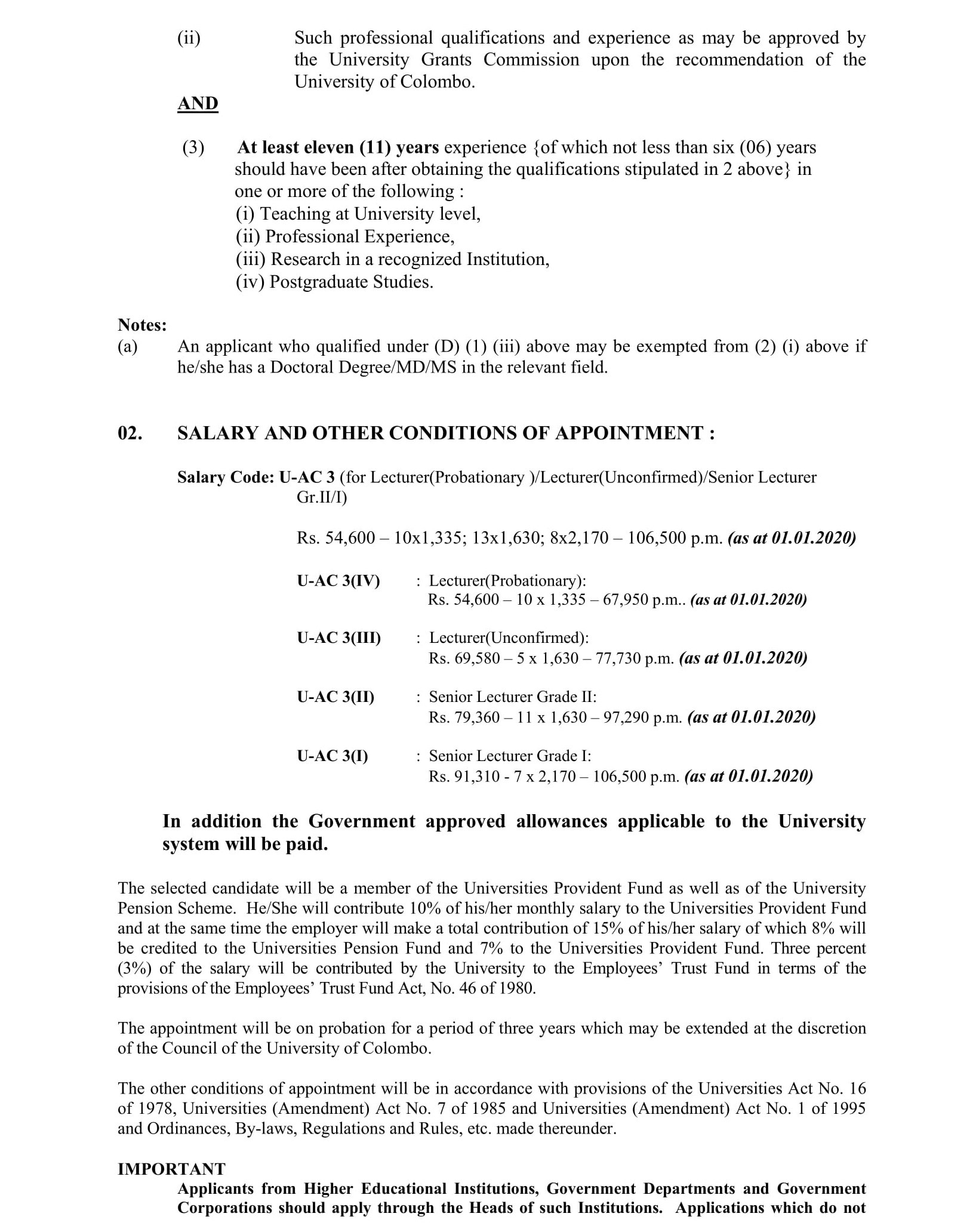 Lecturer, Senior Lecturer - University of Colombo