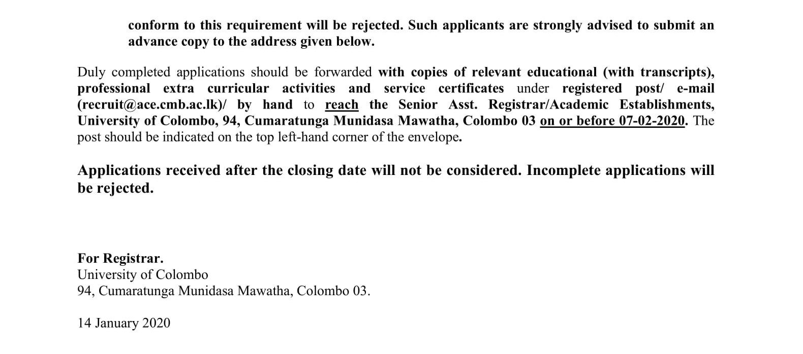 Lecturer, Senior Lecturer - University of Colombo