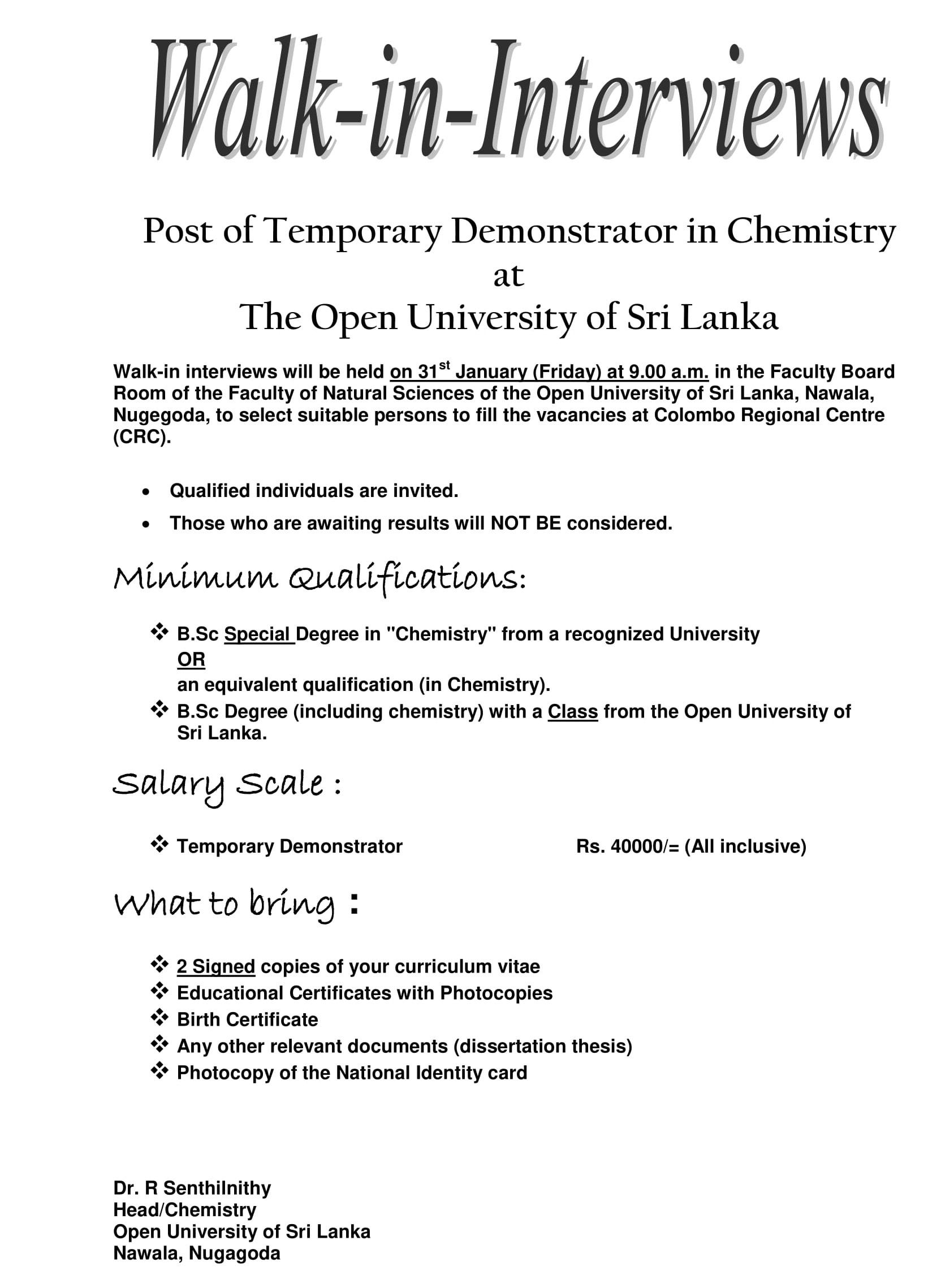 Demonstrator - The Open University of Sri Lanka