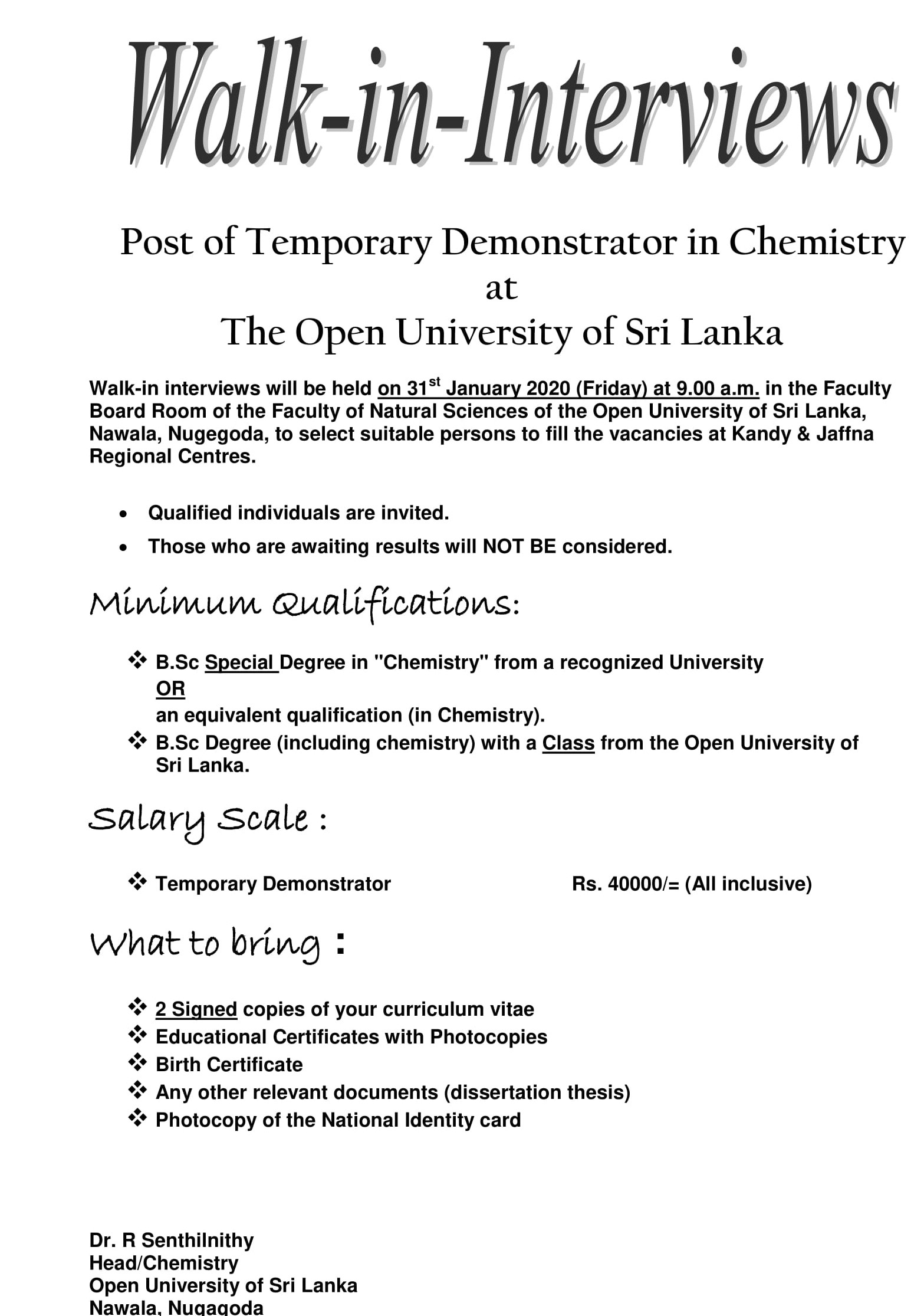 Demonstrator - The Open University of Sri Lanka