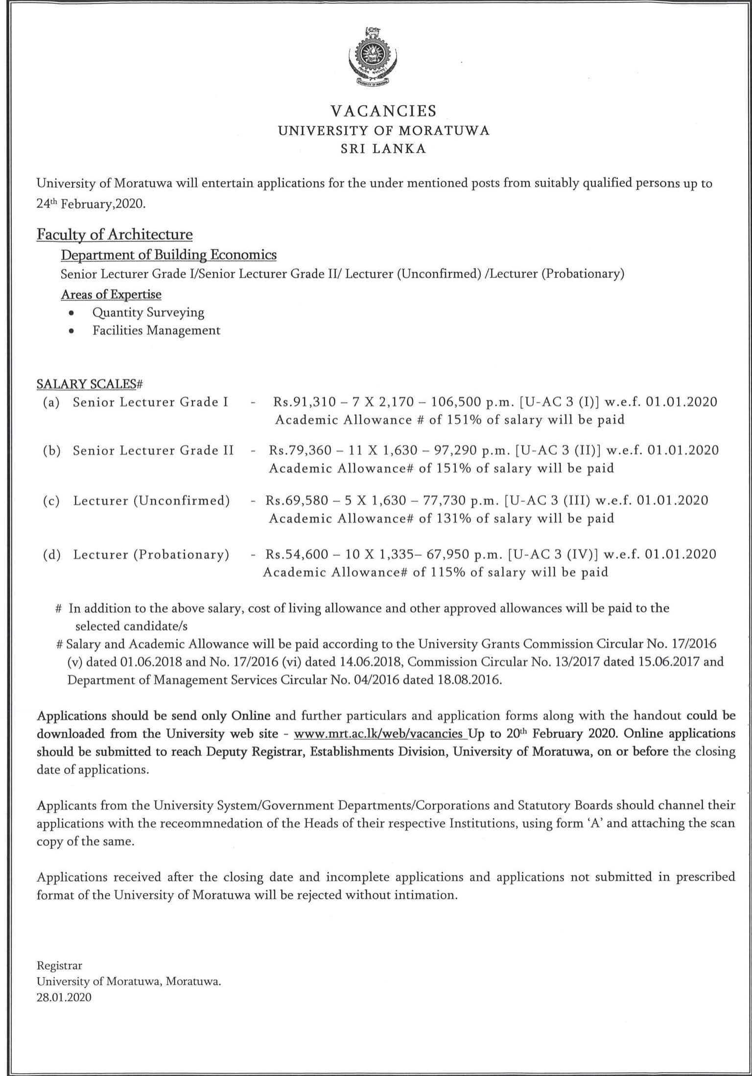 Senior Lecturer, Lecturer - University of Moratuwa