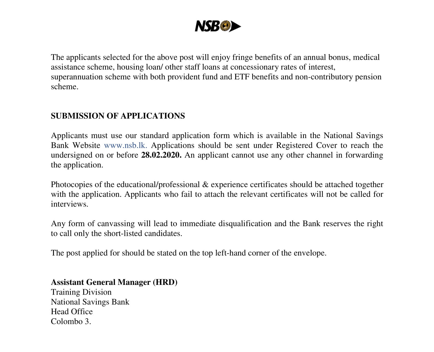 Assistant Manager (System Architecture) - National Savings Bank