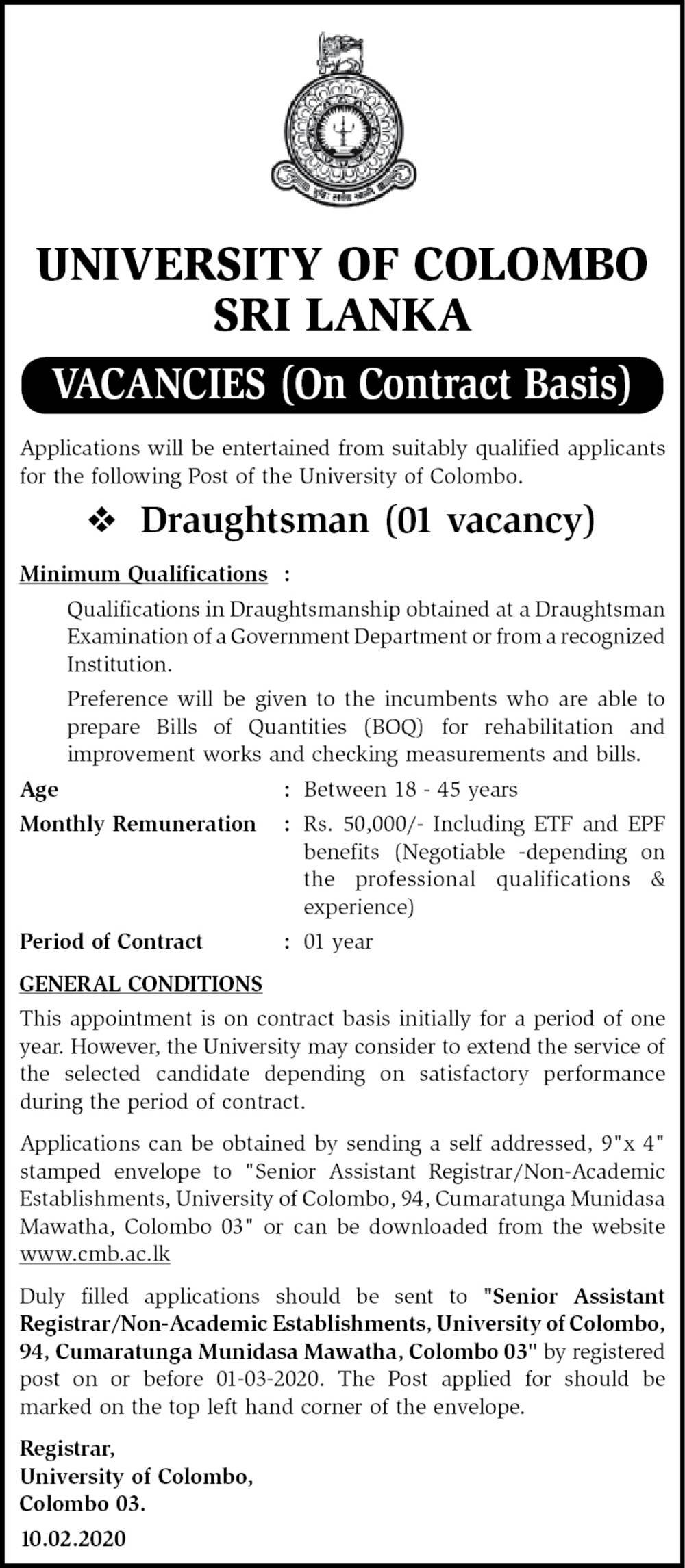 Draughtsman - University of Colombo