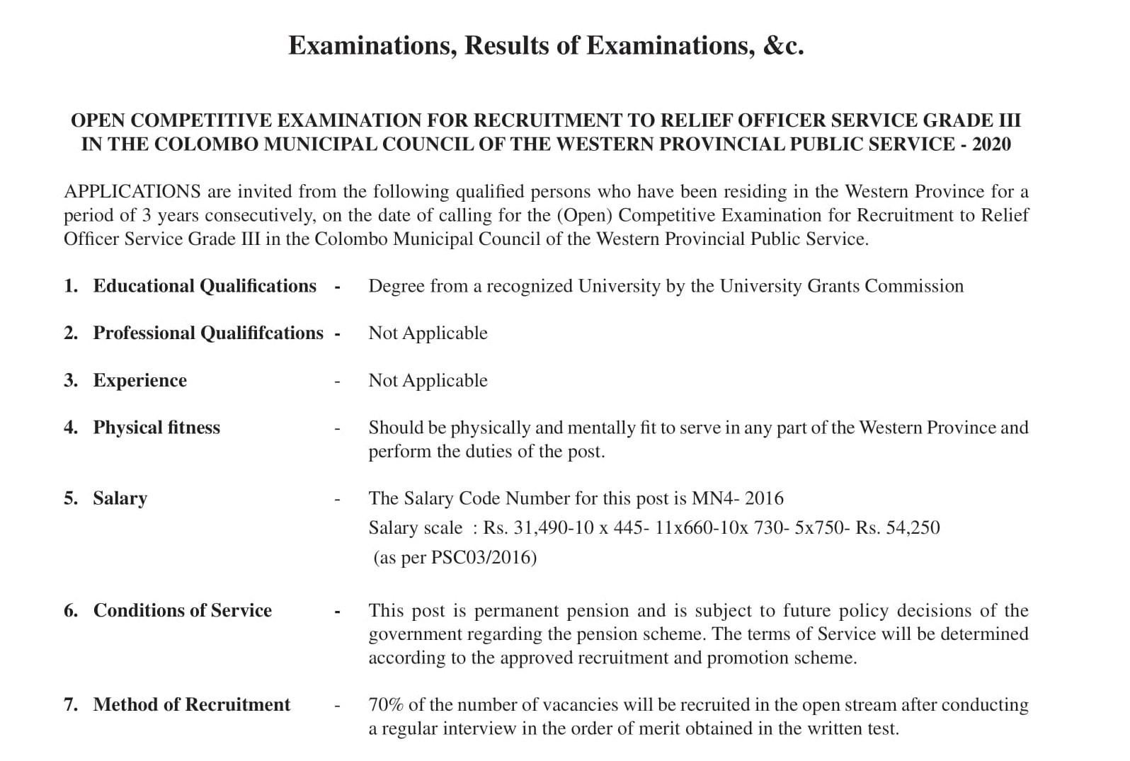 Relief Officer (Open) - Western Provincial Public Service