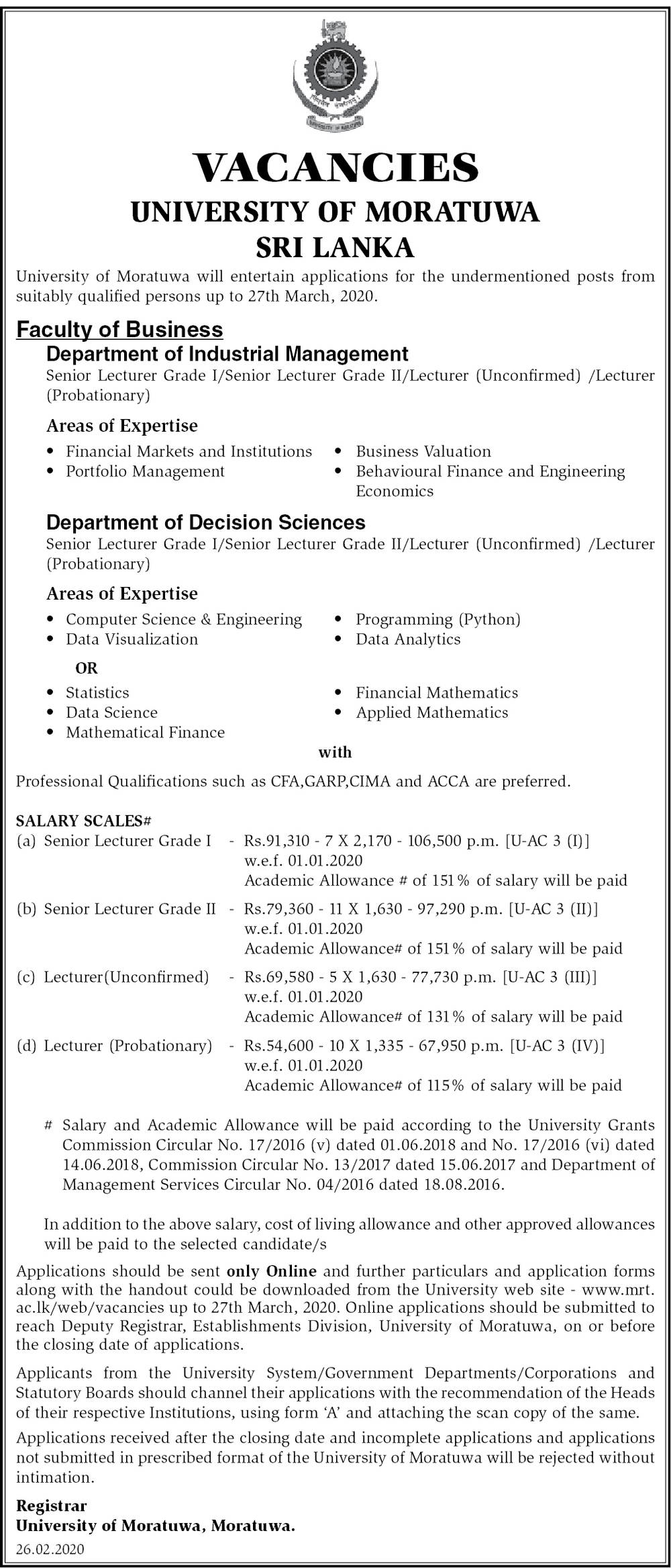 Senior Lecturer, Lecturer - University of Morauwa