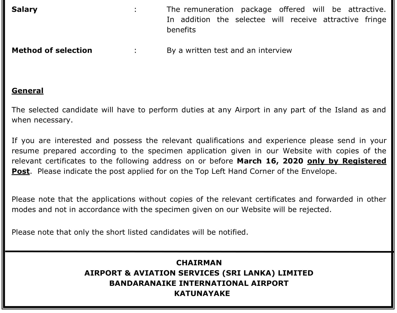 Technical Officer (Mechanical) - Airport & Aviation Services (Sri Lanka) Ltd