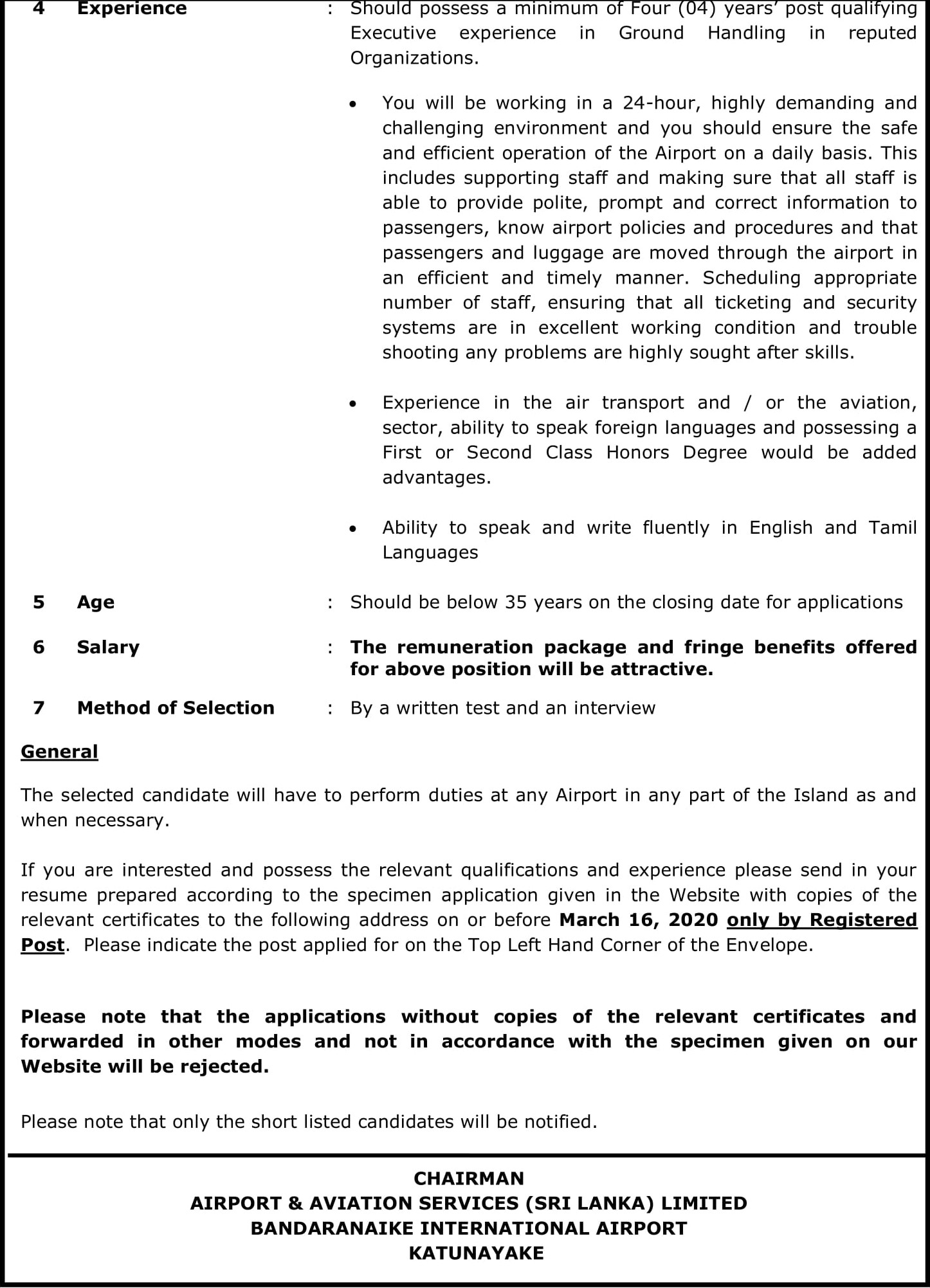 Assistant Operations Manager - Airport & Aviation Services (Sri Lanka) Ltd