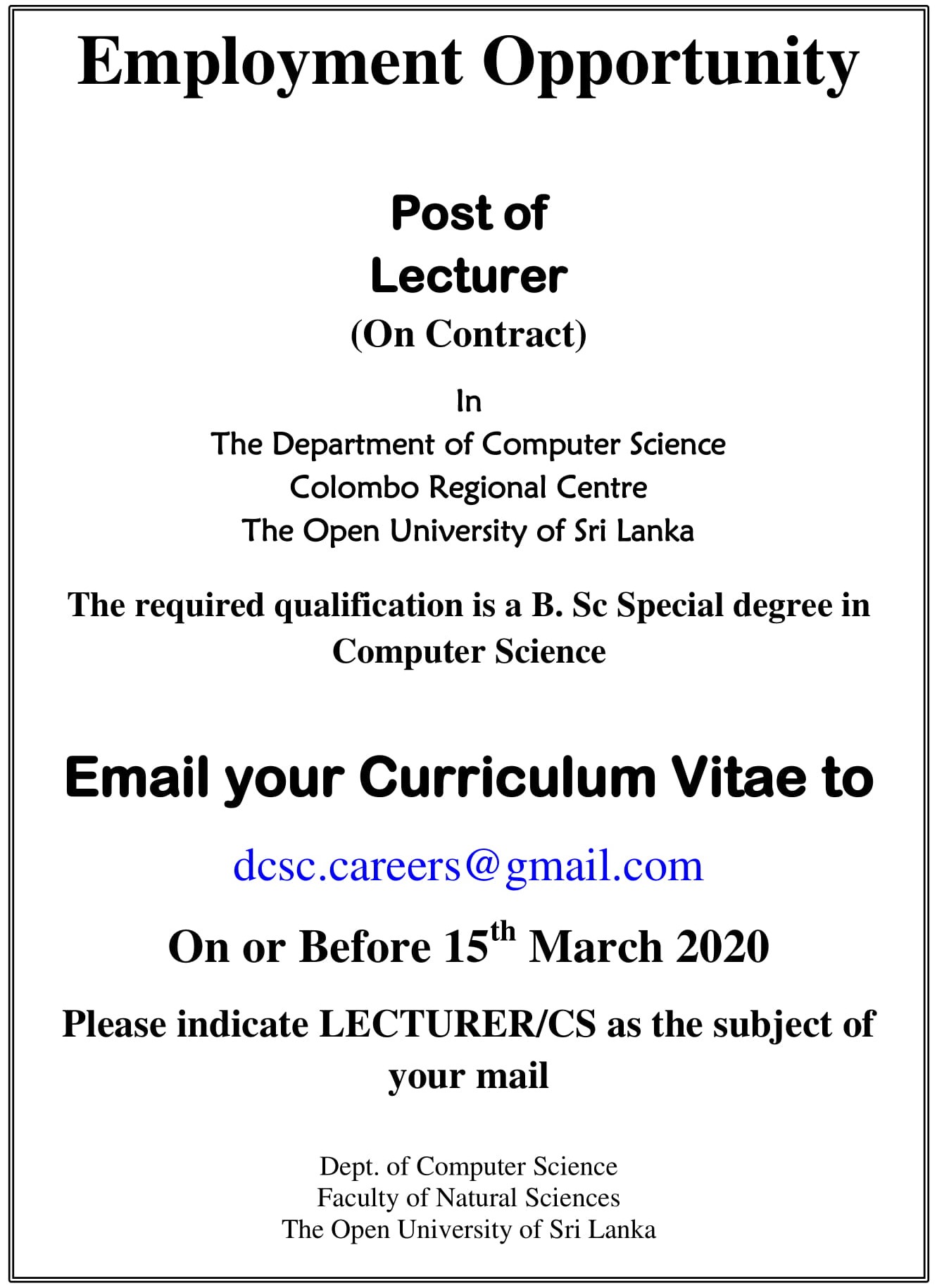 Project Assistant, Lecturer - Open University of Sri Lanka