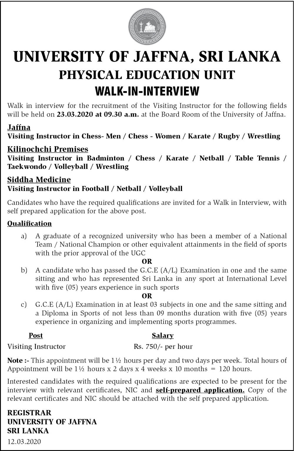 Visiting Instructor - University of Jaffna