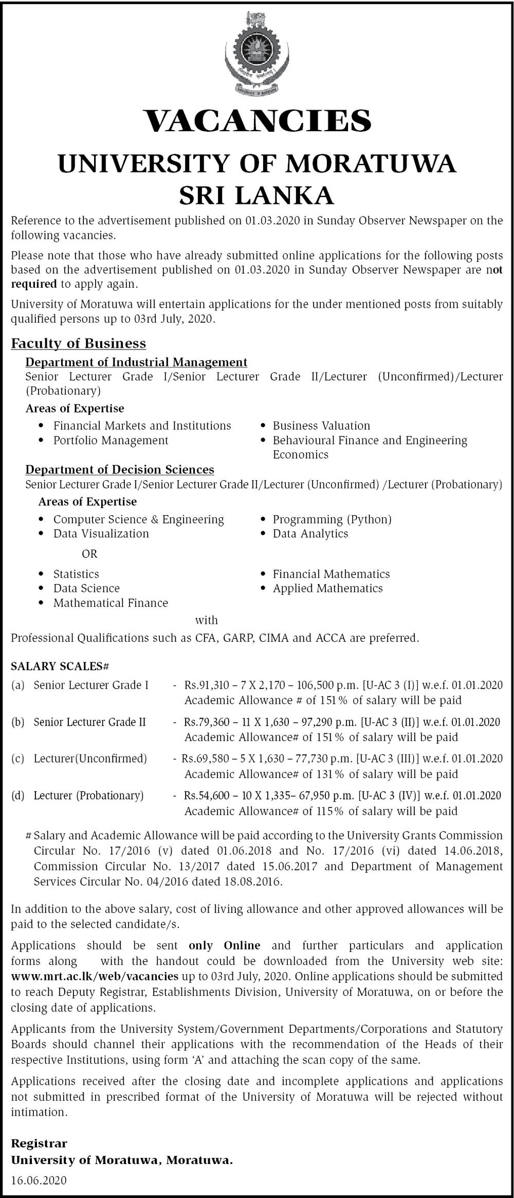 Senior Lecturer, Lecturer - University of Moratuwa