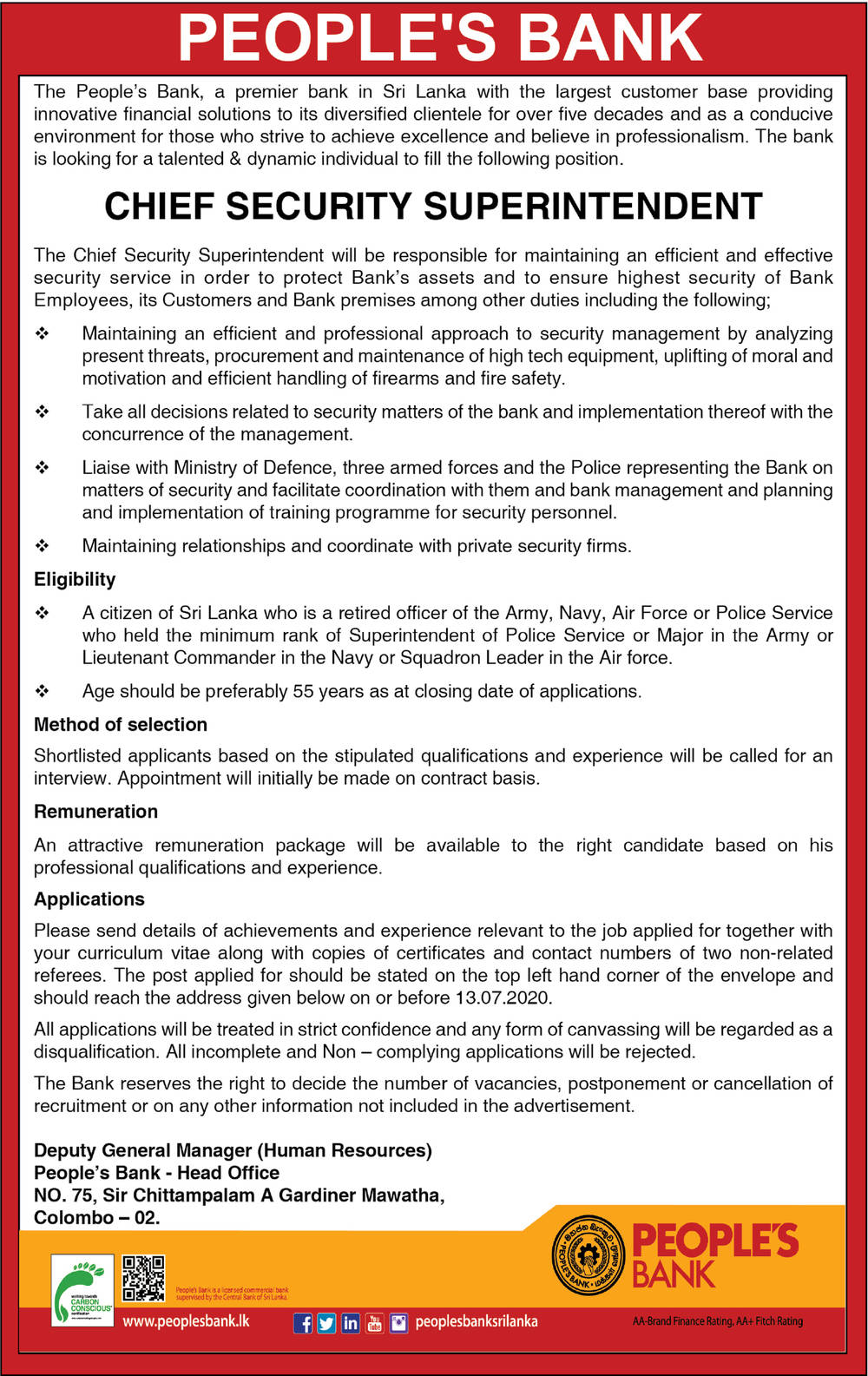 Chief Security Superintendent - People's Bank