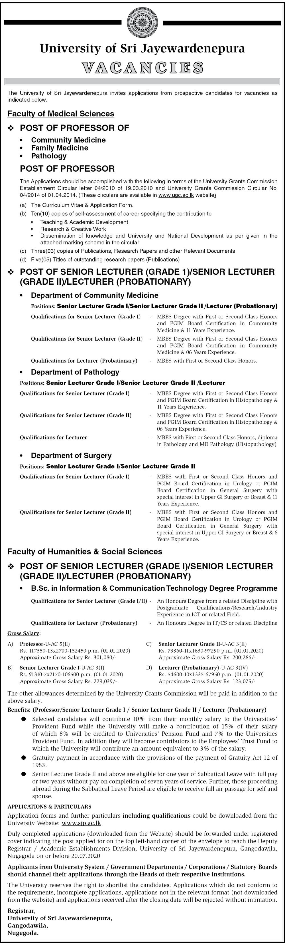 Professor, Senior Lecturer, Lecturer - University of Sri Jayewardenepura