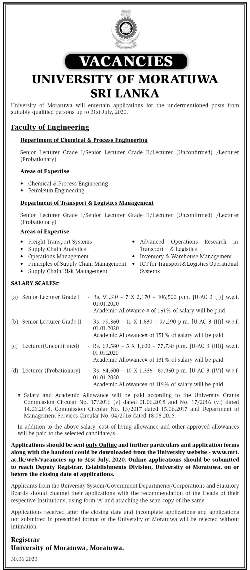 Senior Lecturer, Lecturer - University of Moratuwa