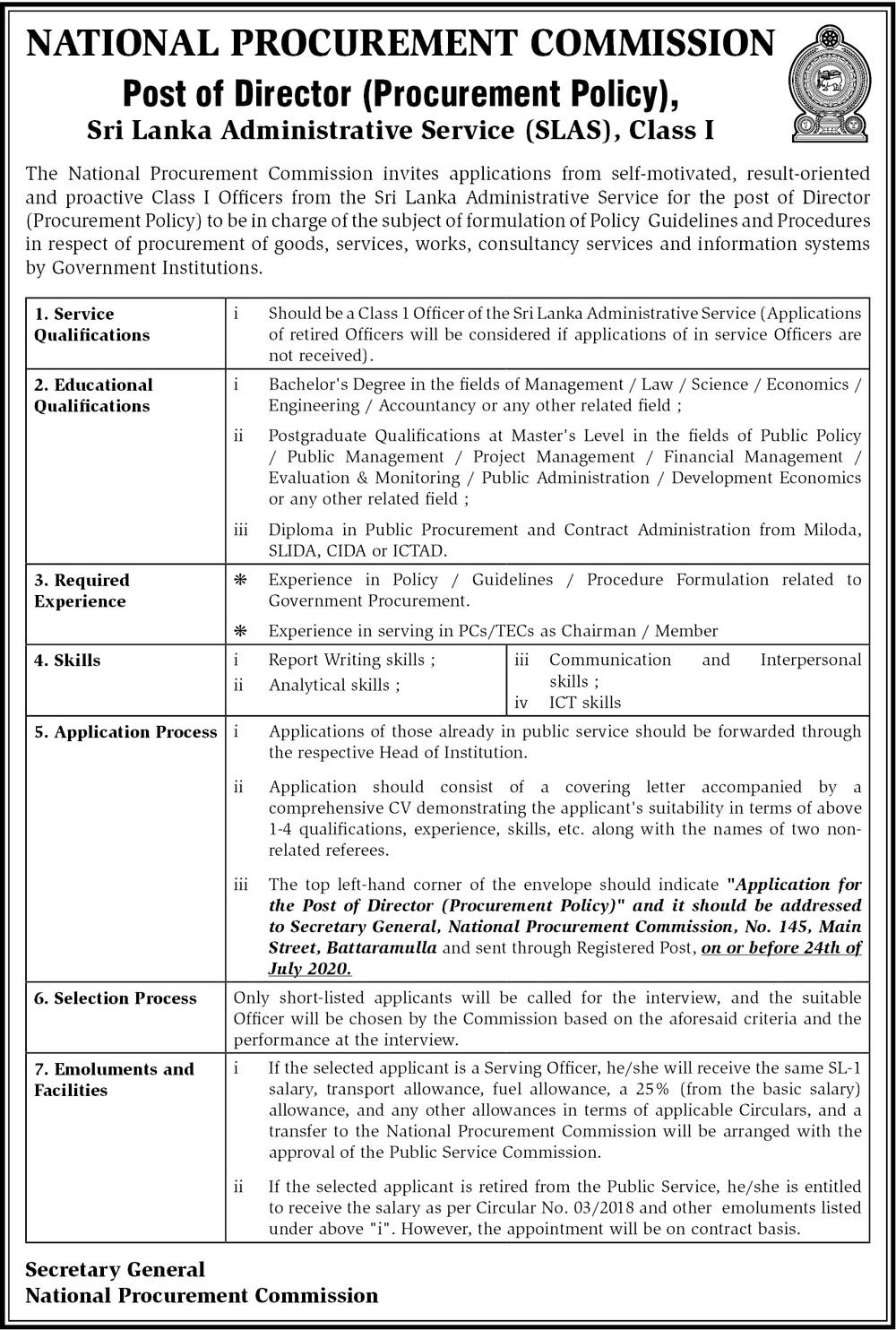 Director (Procurement Policy) - National Procurement Commission