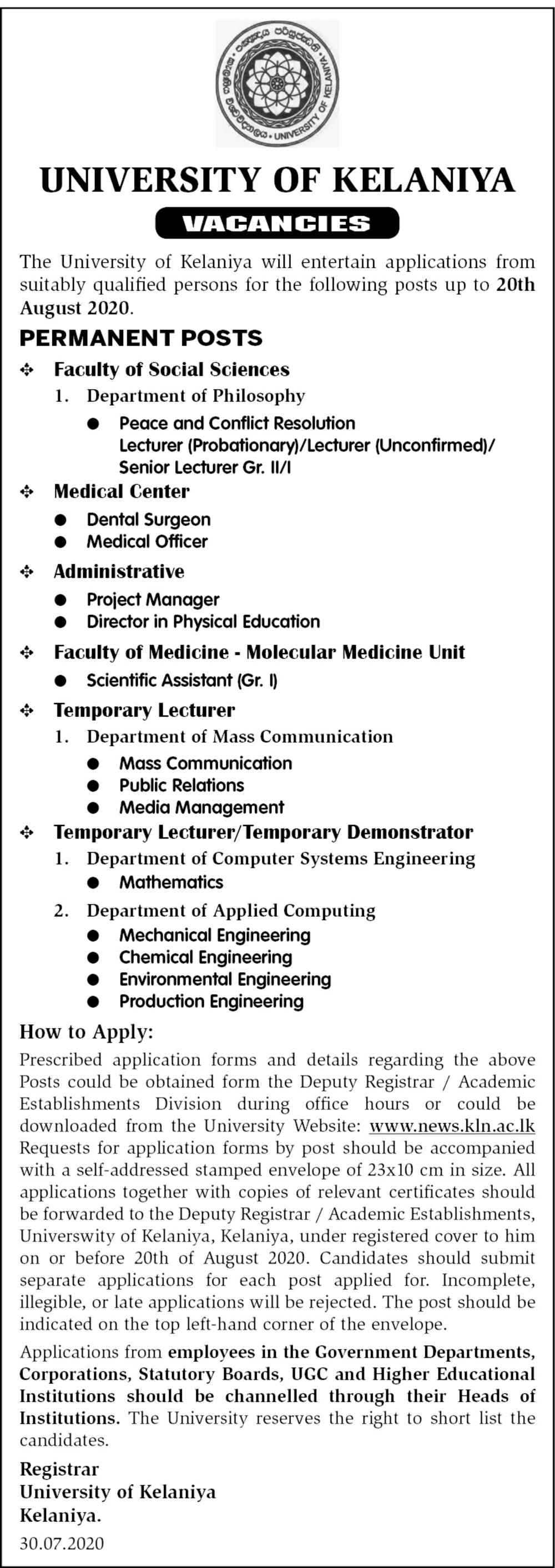 Dental Surgeon, Medical Officer, Project Manager, Director in Physical Education, Scientific Assistant, Lecturer, Demonstrator - University of Kelaniya