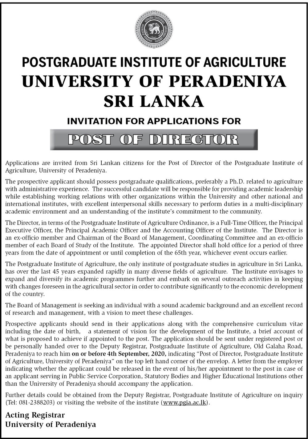 Director - University of Peradeniya