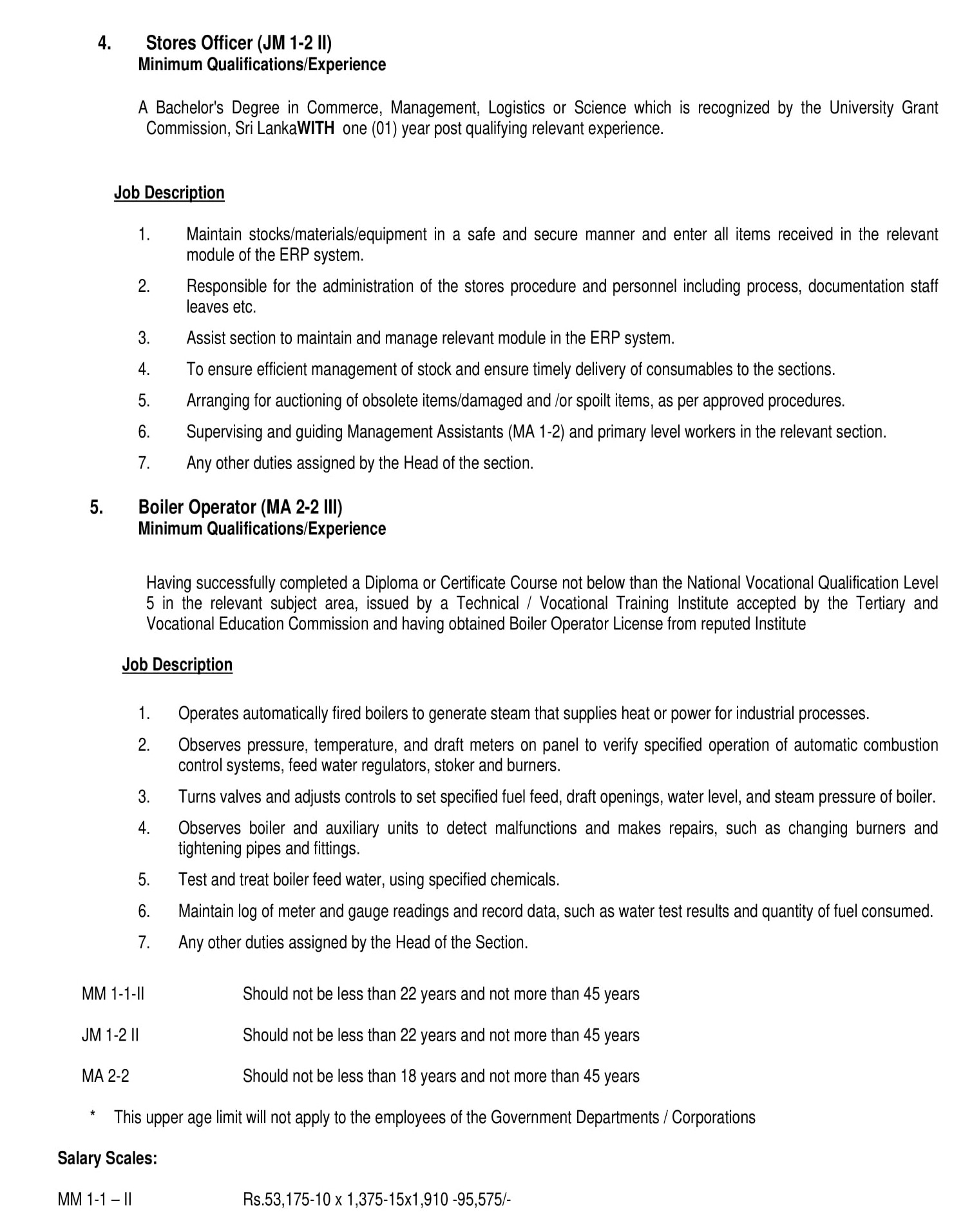 Senior Marketing Officer, Accountant, Computer System Administrator, Stores Officer, Boiler Operator - Industrial Technology Institute