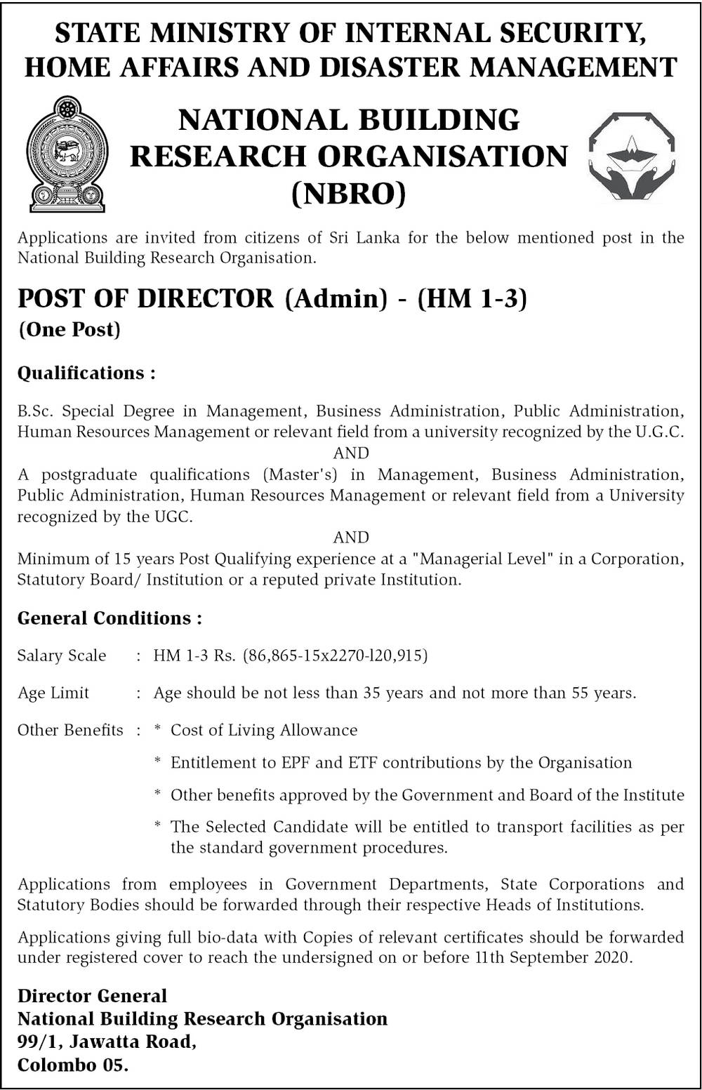 Director (Admin) - National Building Research Organization