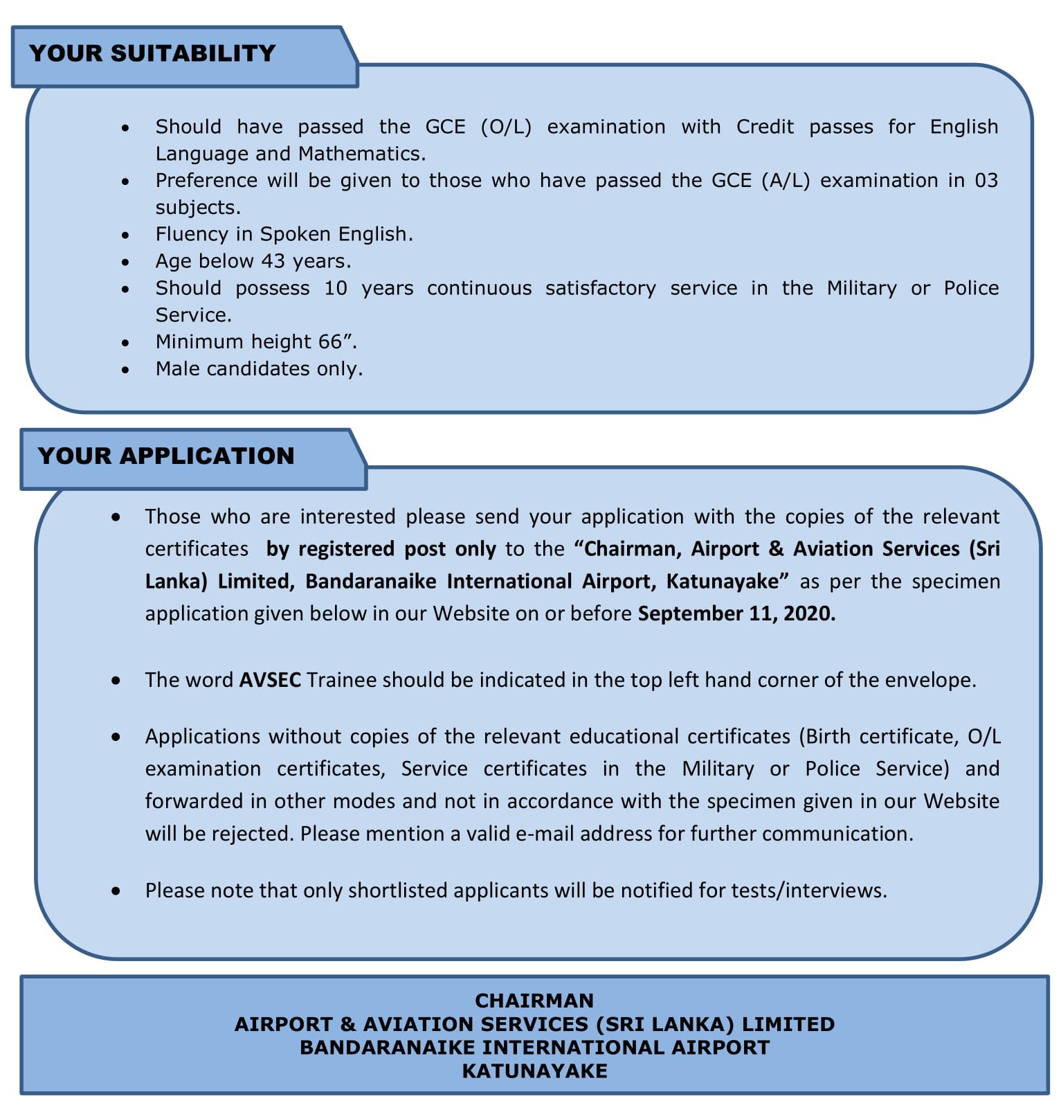 AVSEC Trainee - Airport & Aviation Services (Sri Lanka) Limited