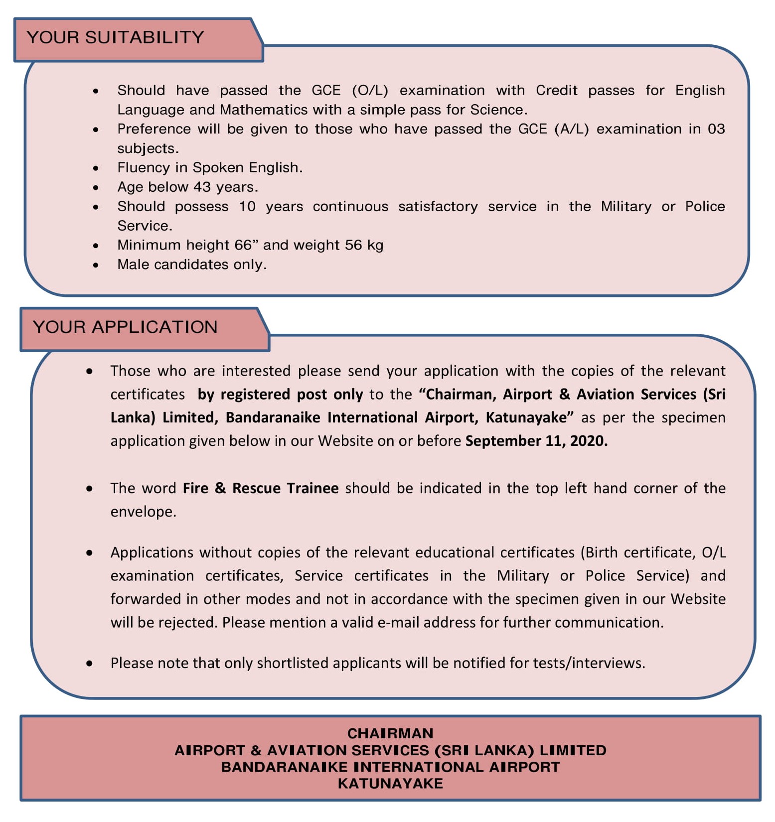 Fire & Rescue Trainee - Airport & Aviation Services (Sri Lanka) Limited 