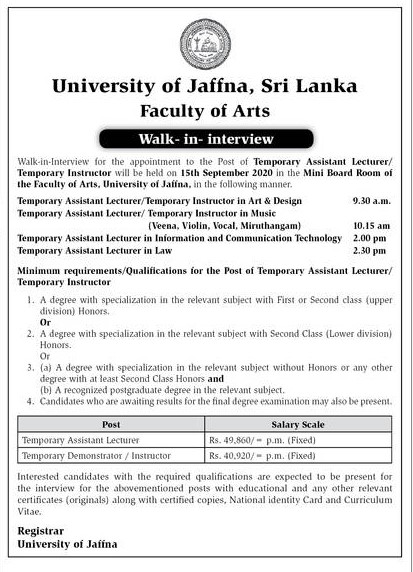 Assistant Lecture, Instructor - University of Jaffna