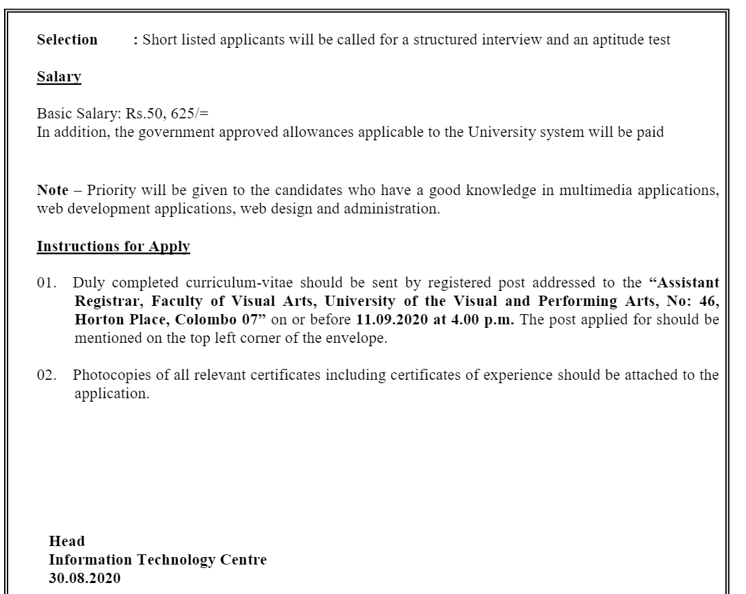 Instructor in Computer Technology - University of the Visual & Performing Arts