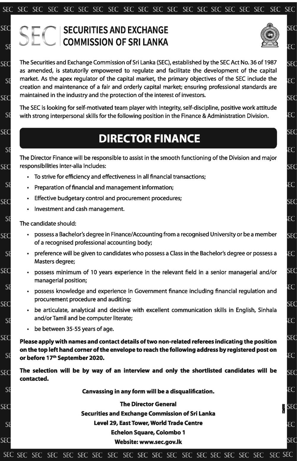 Director (Finance) - Securities & Exchance Commission of Sri Lanka