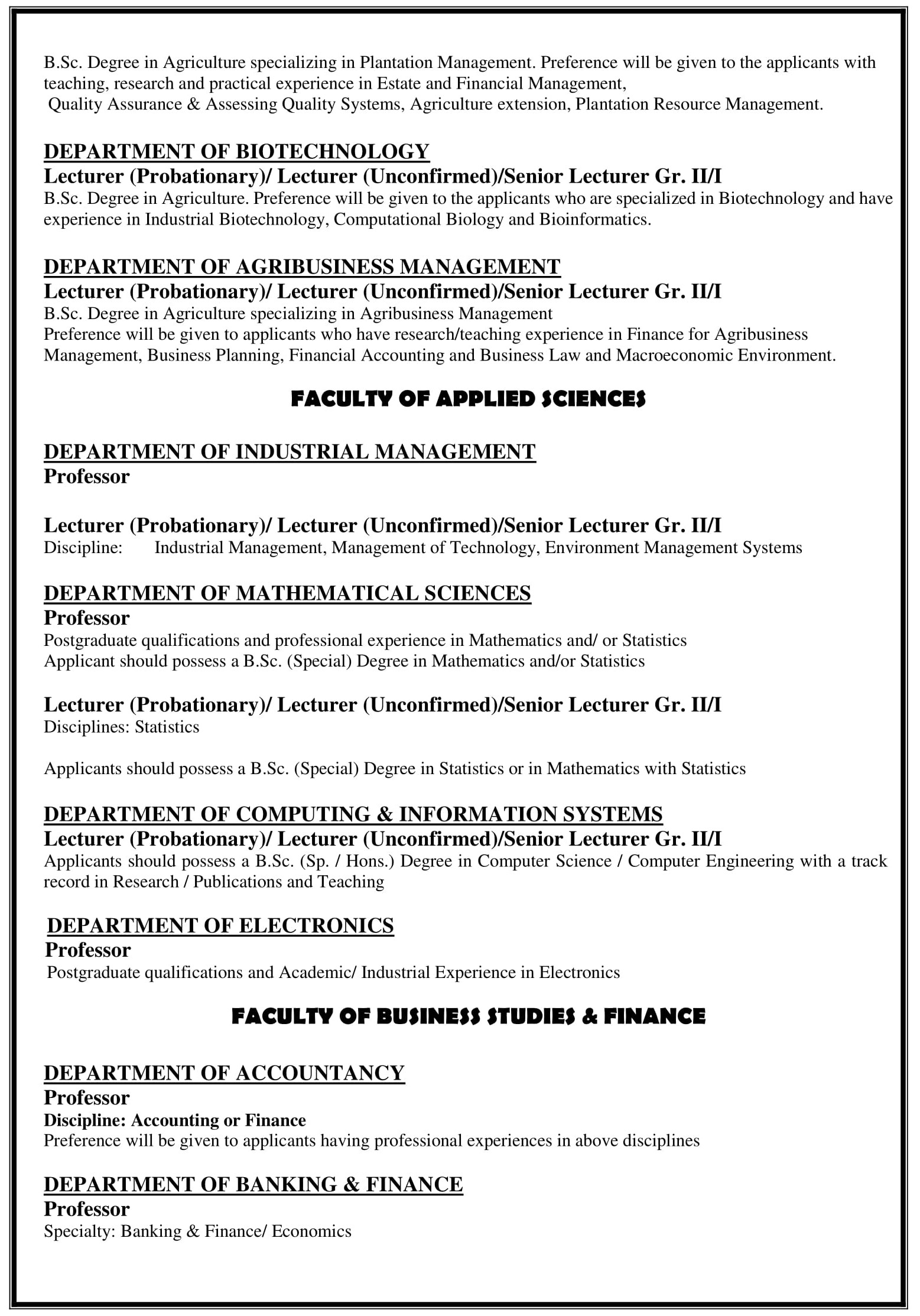 Lecturer, Senior Lecturer, Professor, Medical Officer, Chief Marshal, Project Manager - Wayamba University of Sri Lanka