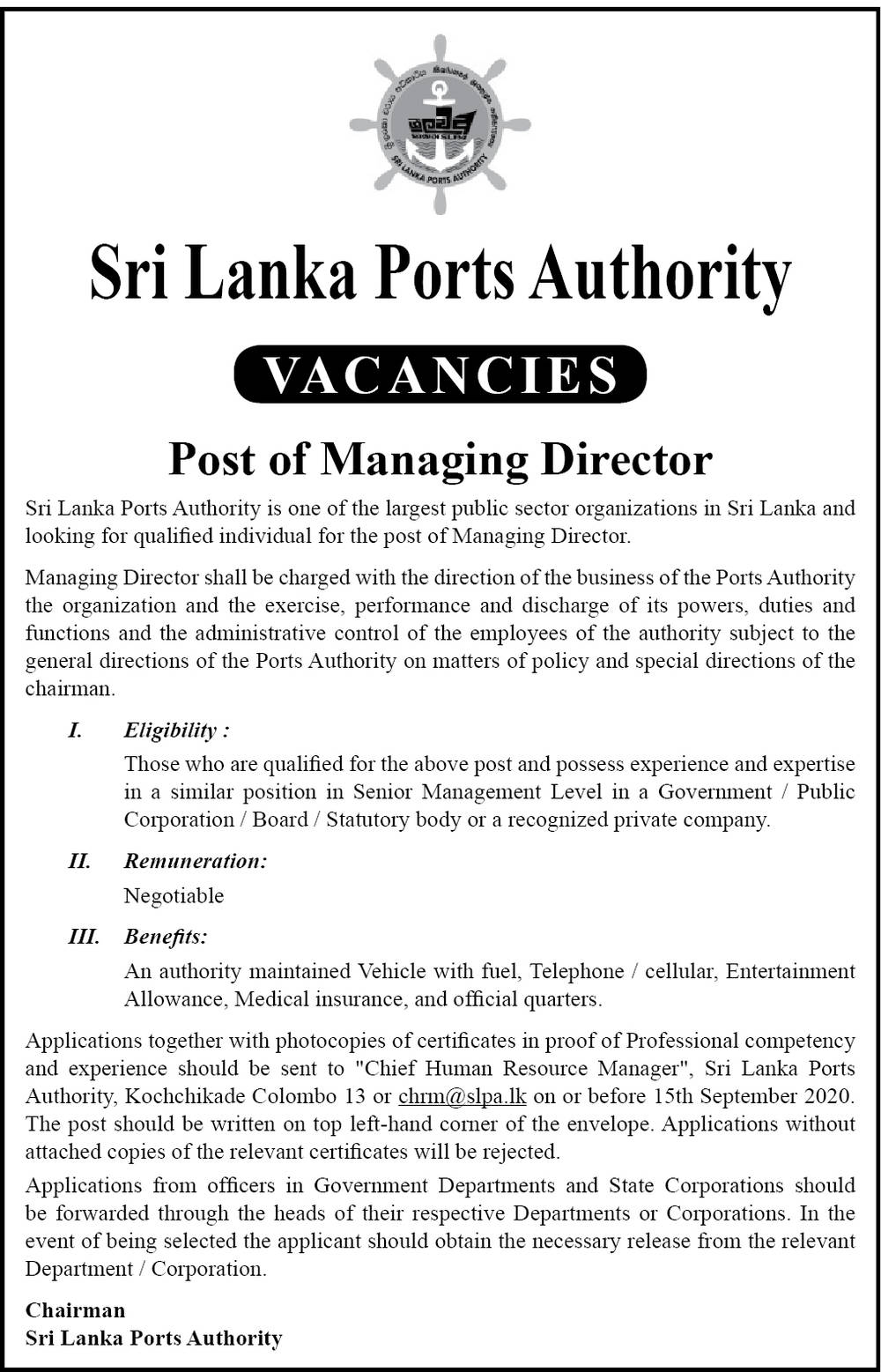 Managing Director - Sri Lanka Ports Authority