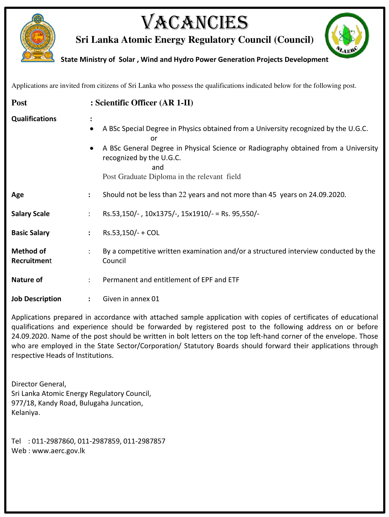 Scientific Officer - Sri Lanka Atomic Energy Regulatory Council