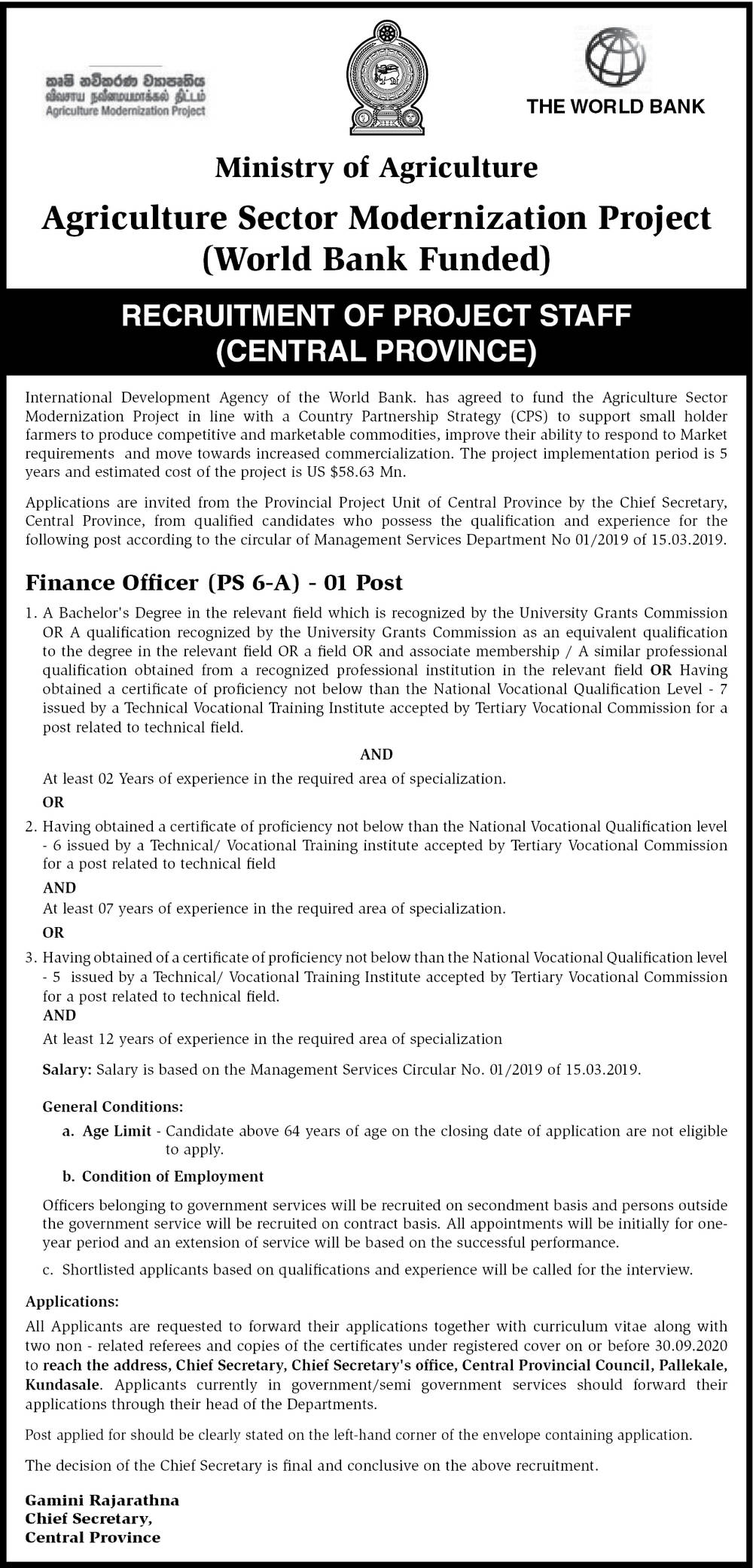 Finance Officer - Ministry of Agriculture