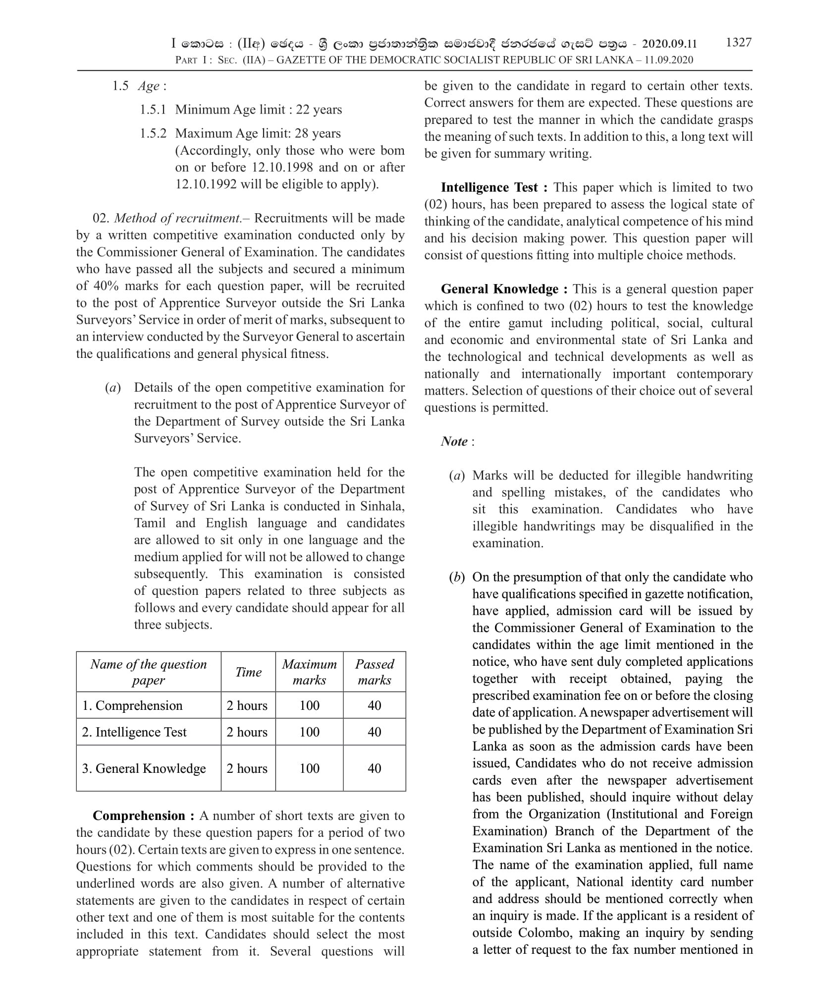 Apprentice Surveyors (Open) - Survey Department of Sri Lanka