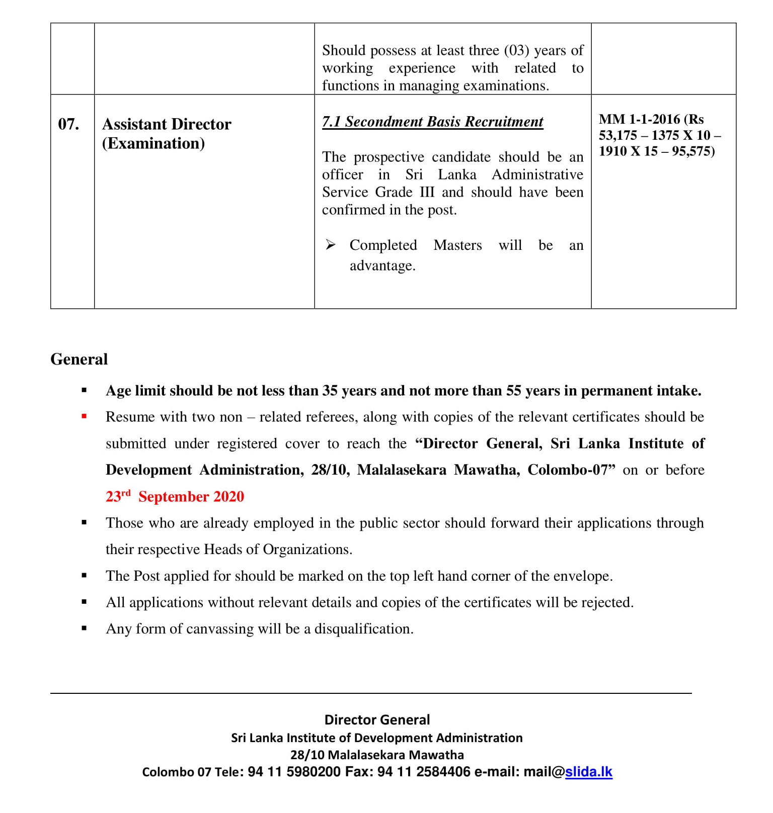 Additional Director General, Assistant Director - Sri Lanka Institute of Development Administration (SLIDA)