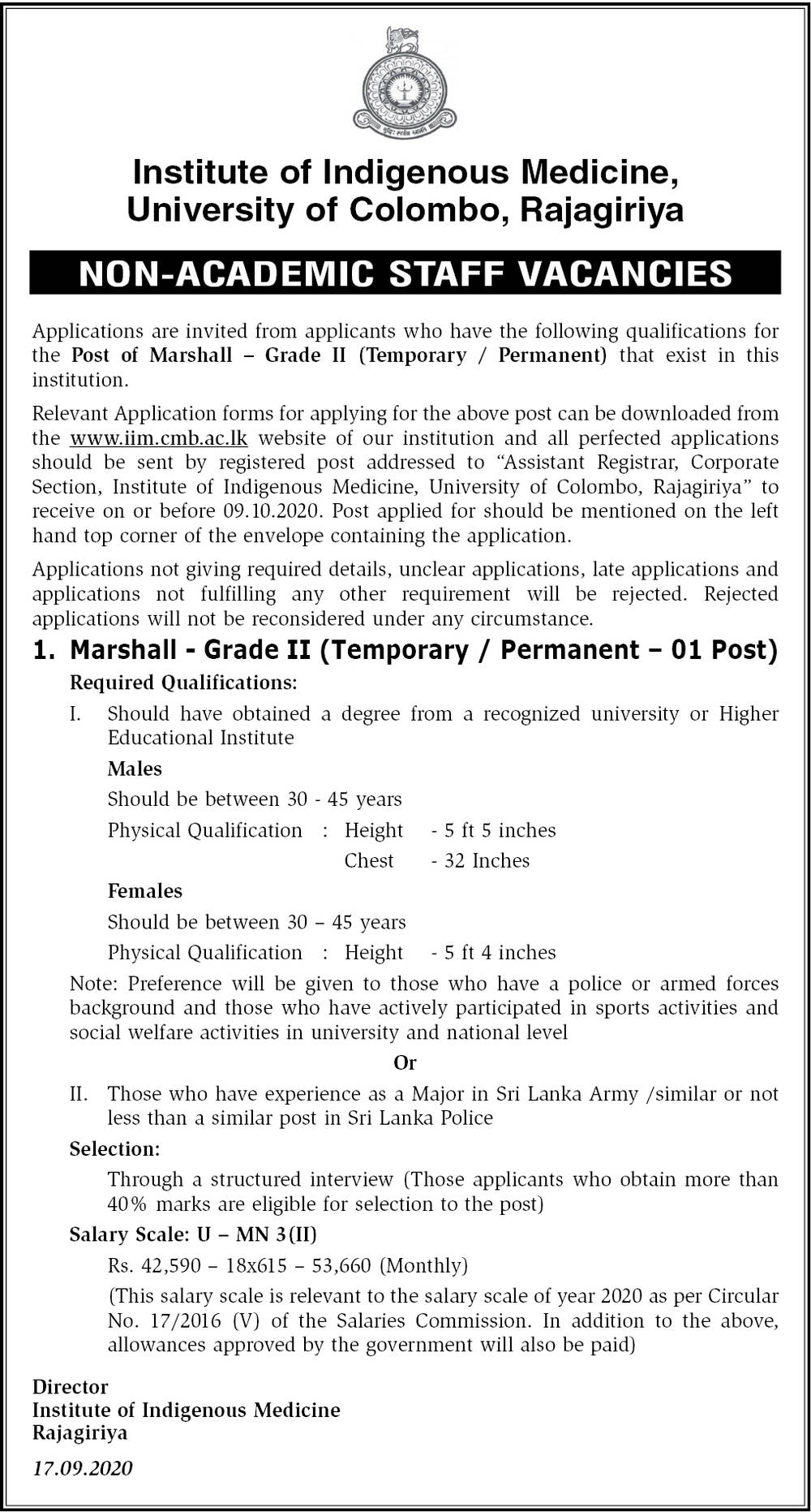 Marshall - Institute of Indigenous Medicine -  University of Colombo