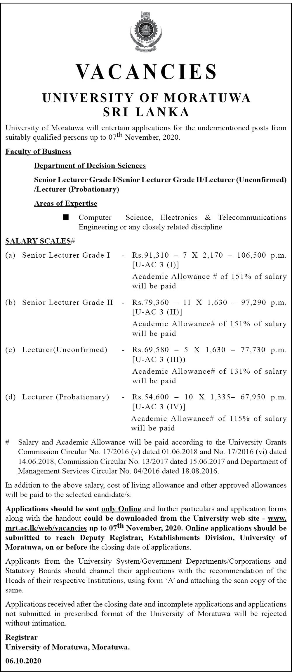 Senior Lecturer, Lecturer - University of Moratuwa