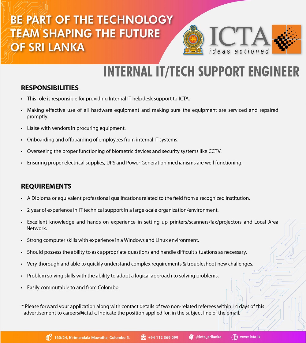 Software Architect, Technical Lead, Systems Engineer, Internal IT/Tech Support Engineer, Lead Data Engineer - Information and Communication Technology Agency (ICTA)