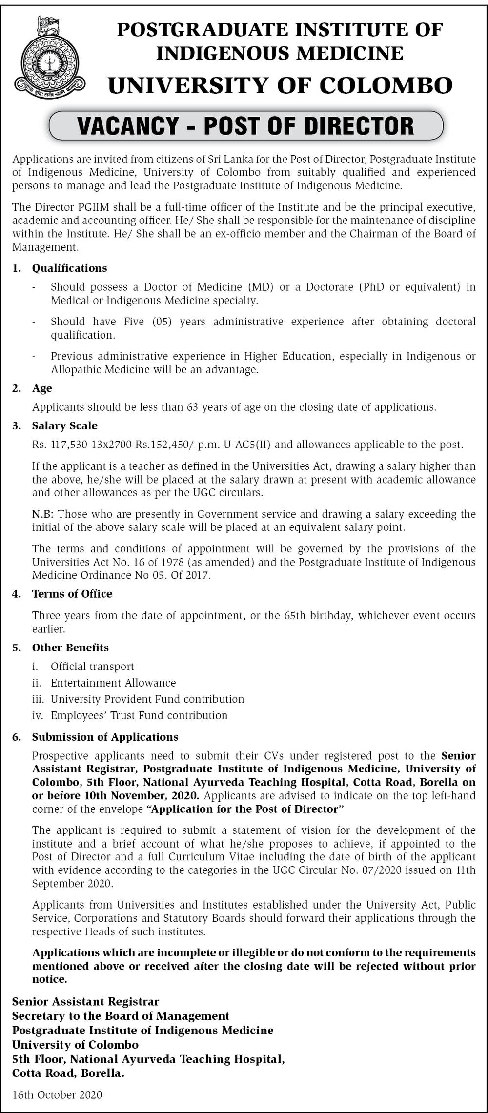 Director - Postgraduate Institute of Indigenous Medicine - University of Colombo