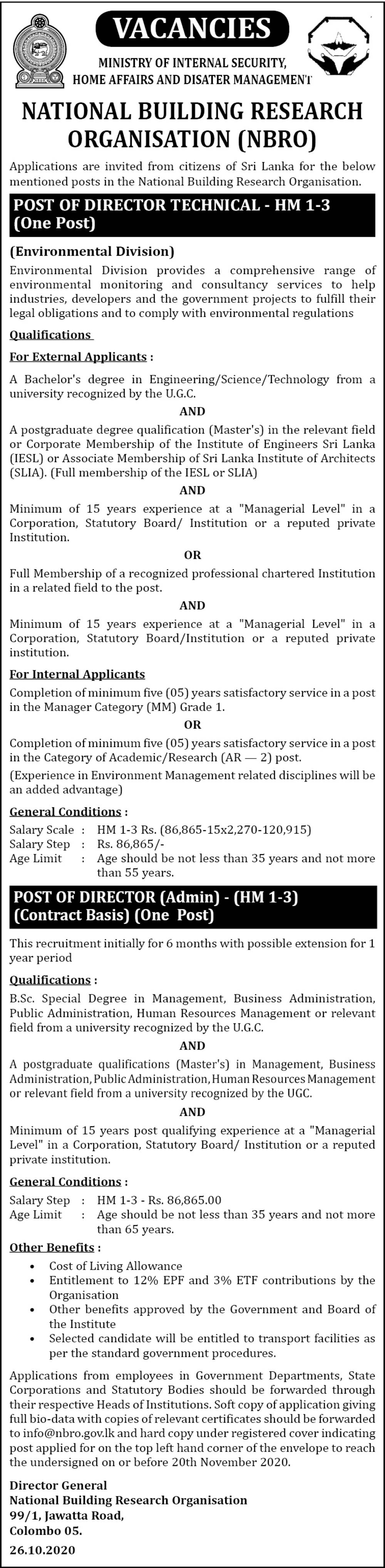 Director - National Building Research Organisation (NBRO)