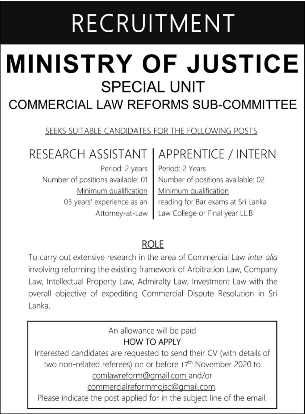 Research Assistant - Ministry of Justice