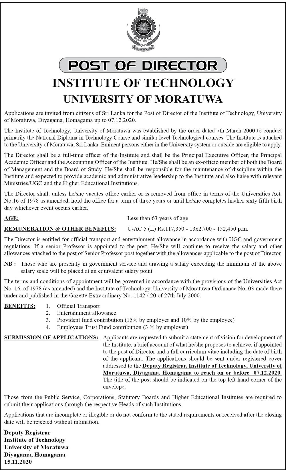 Director - Institute of Technology - University of Moratuwa