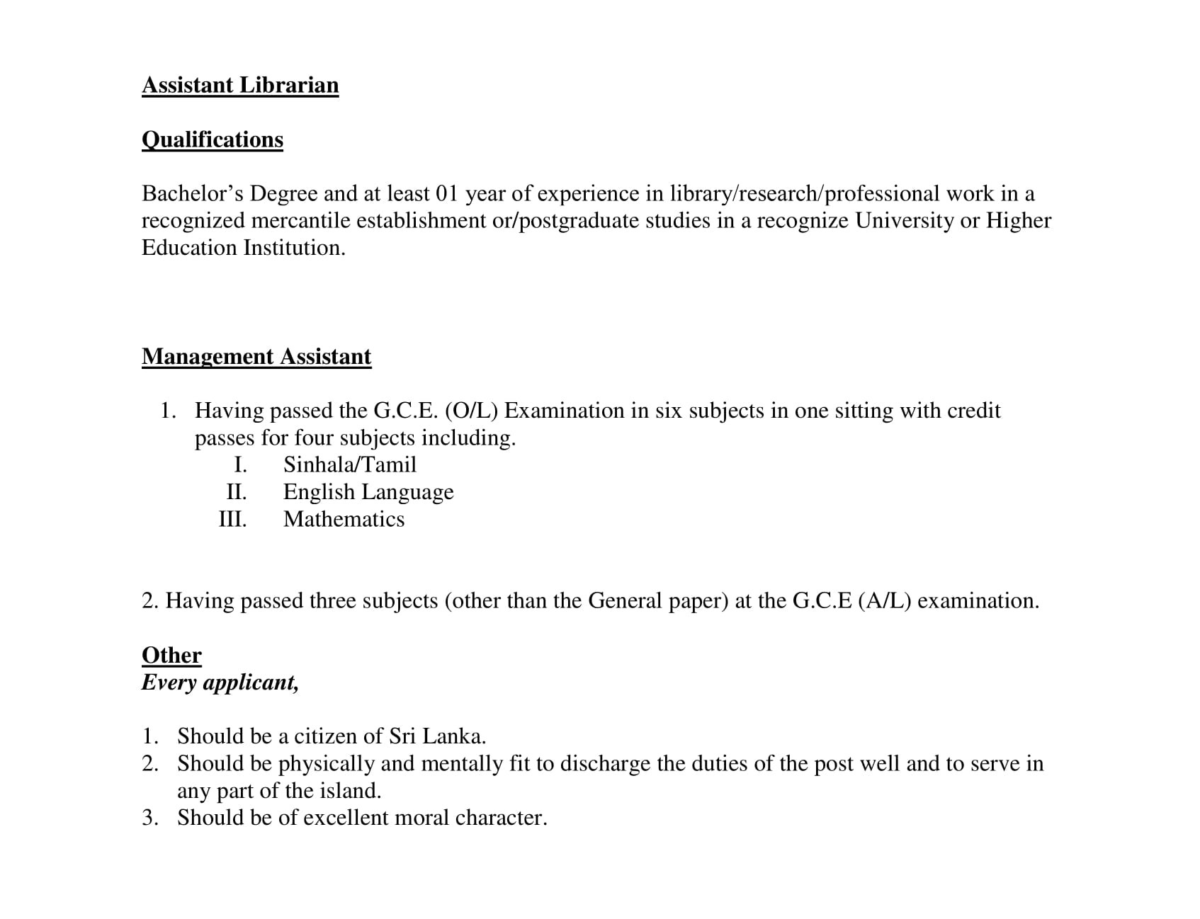 Management Assistant, Assistant Librarian, Instructor, Demonstrator, Lecturer - University College of Matara - University of Vocational Technology