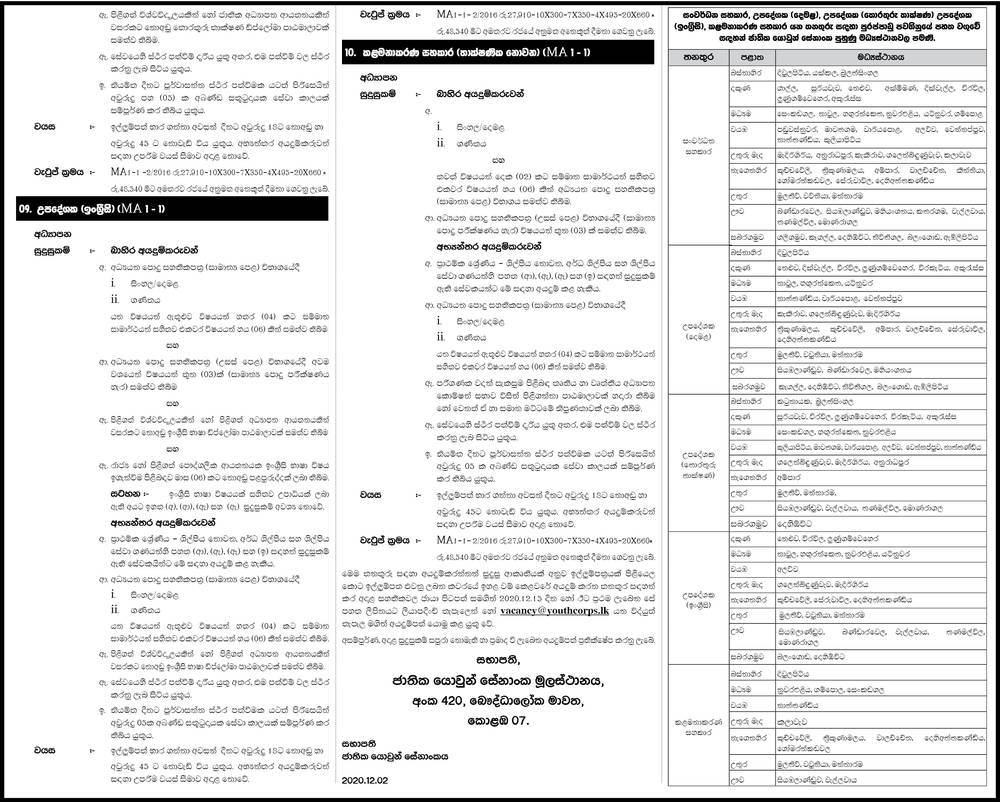 Management Assistant, Instructor, Development Assistant, Accounts Officer, Network Administrator, Administration Officer, Assistant Director, Additional Director - National Youth Corps