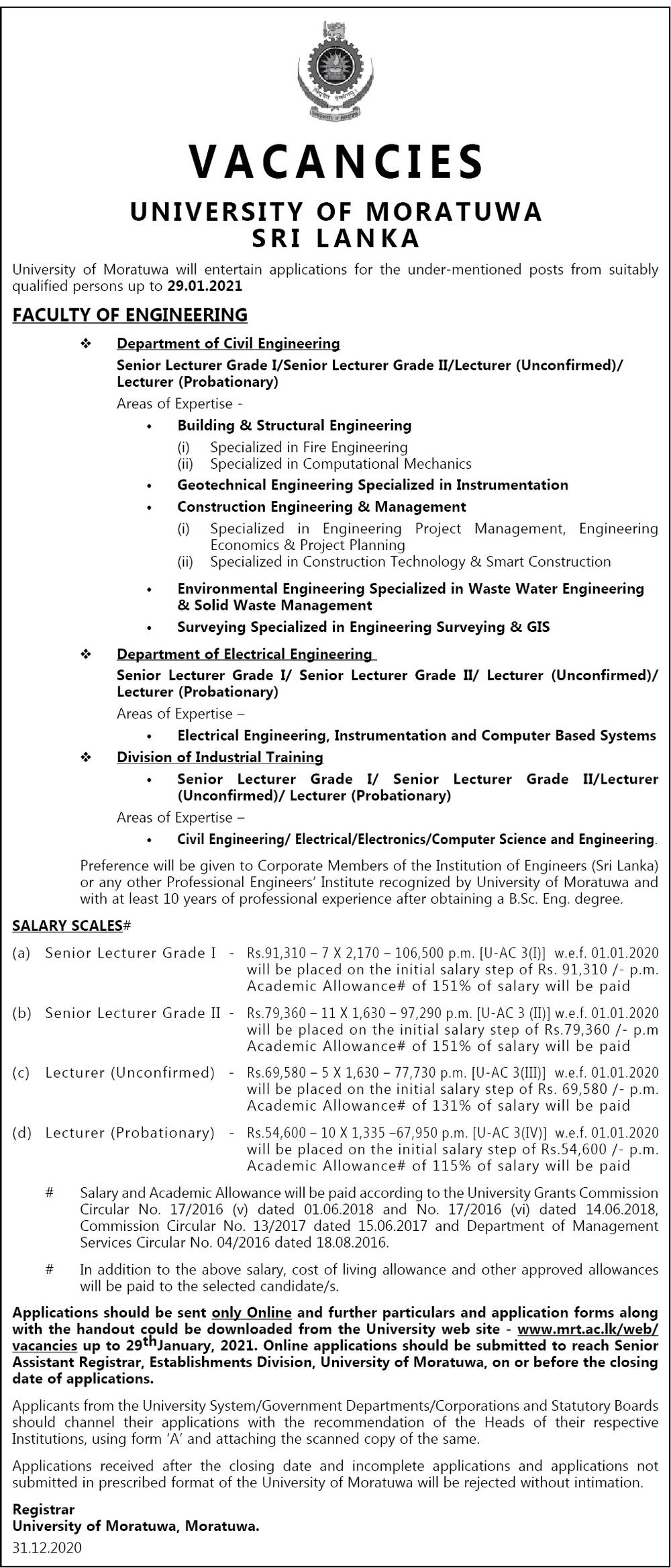 Senior Lecturer, Lecturer - University of Moratuwa