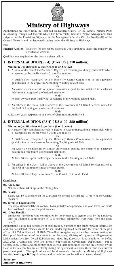 Internal Auditor - Ministry of Highways