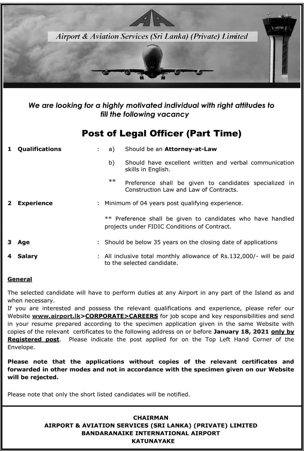 Legal Officer - Airport & Aviation Services (Sri Lanka) (Private) Limited