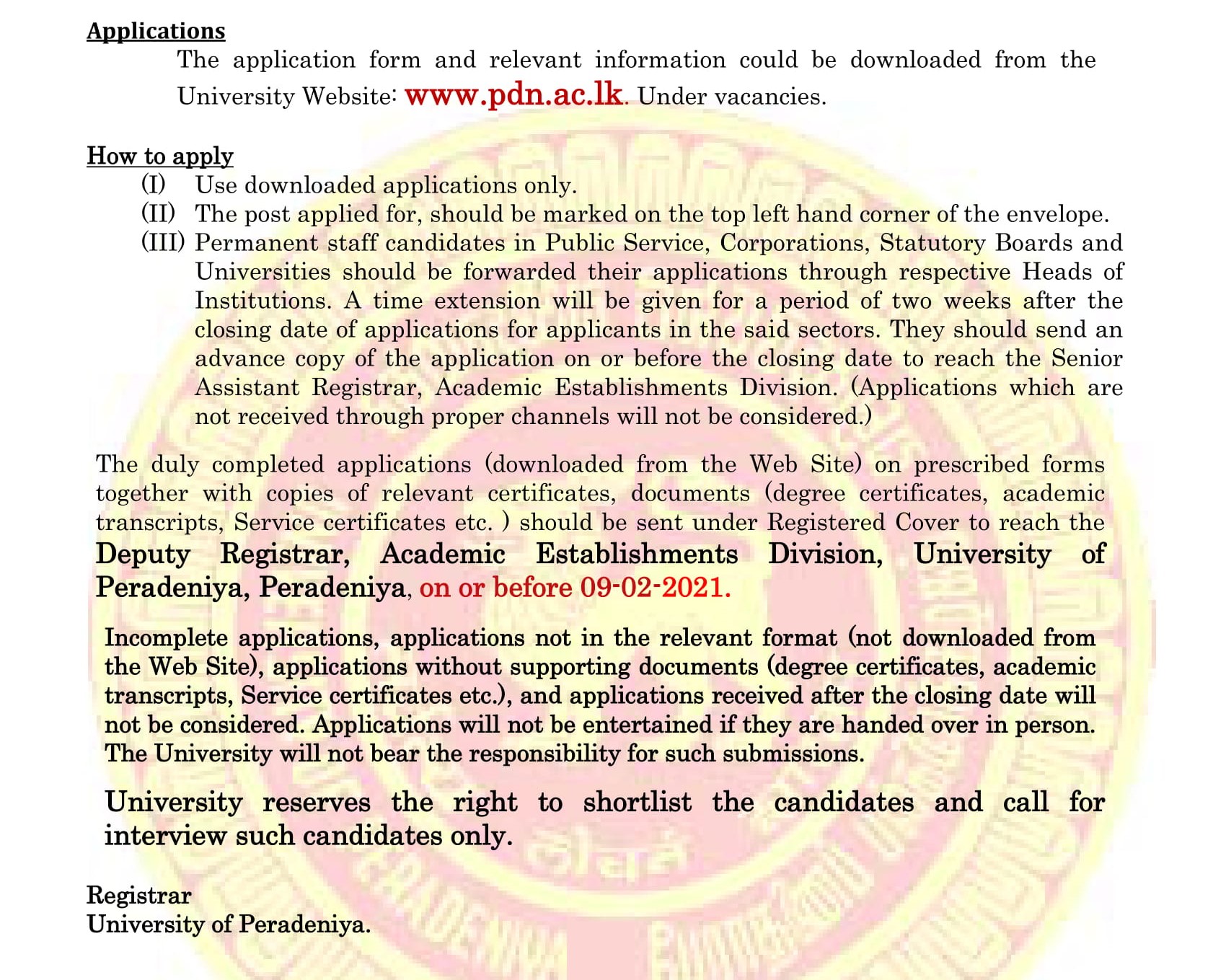 Instructor in Physical Education - University of Peradeniya