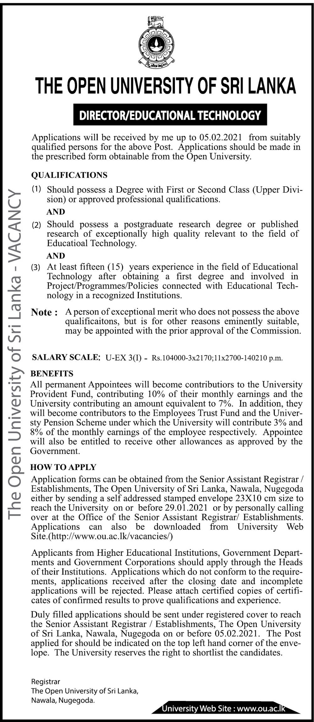 Director (Educational Technology) -The Open University of Sri Lanka