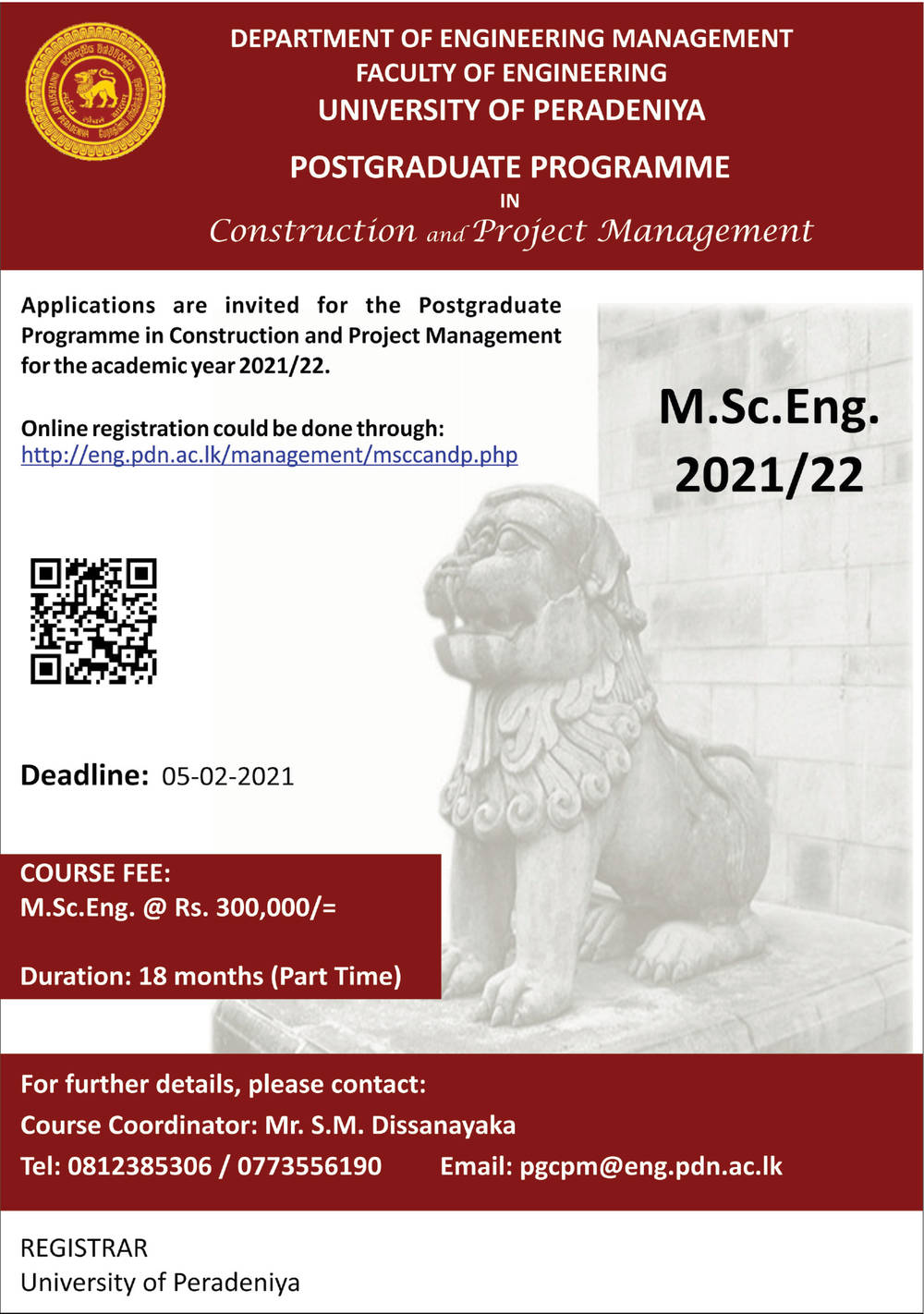 M.Sc.Eng. - Department of Engineering Management - University of Peradeniya