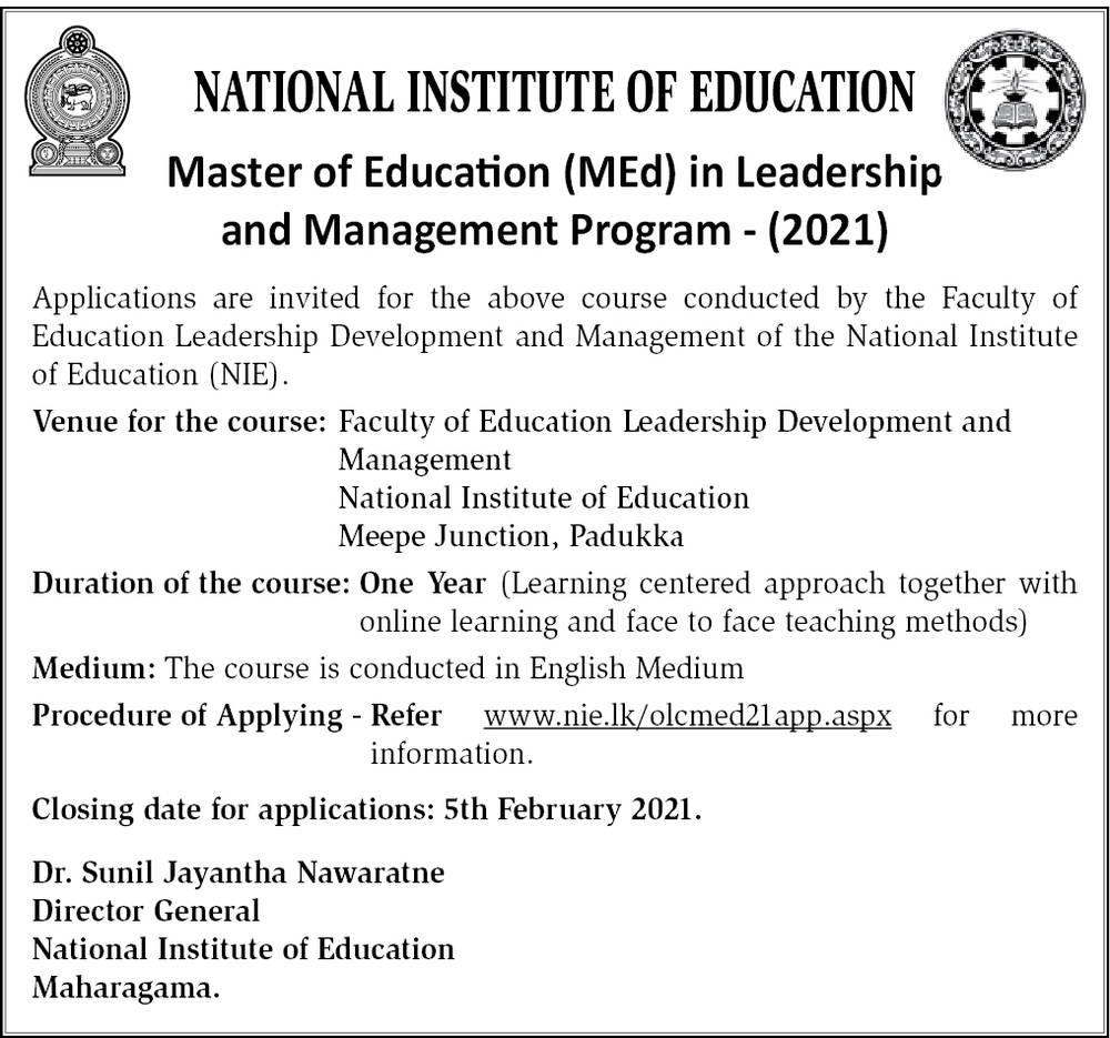 Master of Education (Med) in Leadership & Management program (2021) - National Institute of Education