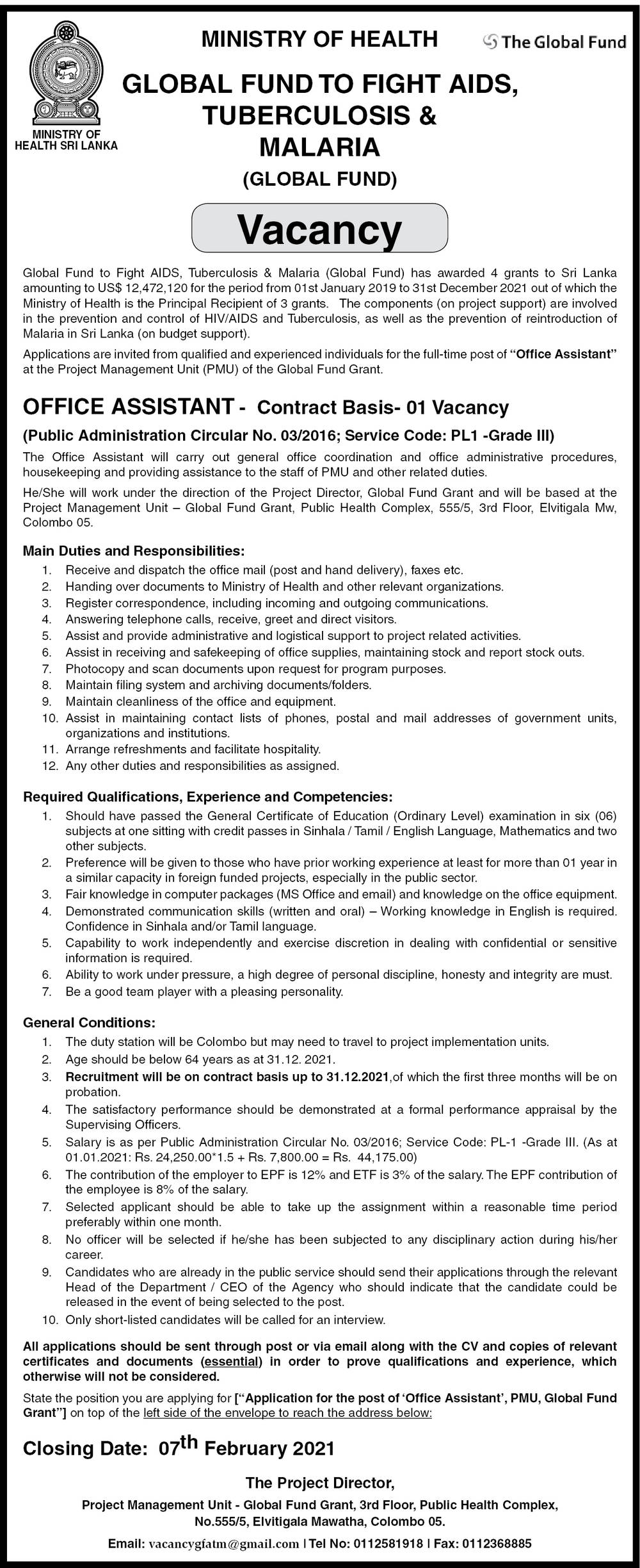 Office Assistant - Ministry of Health